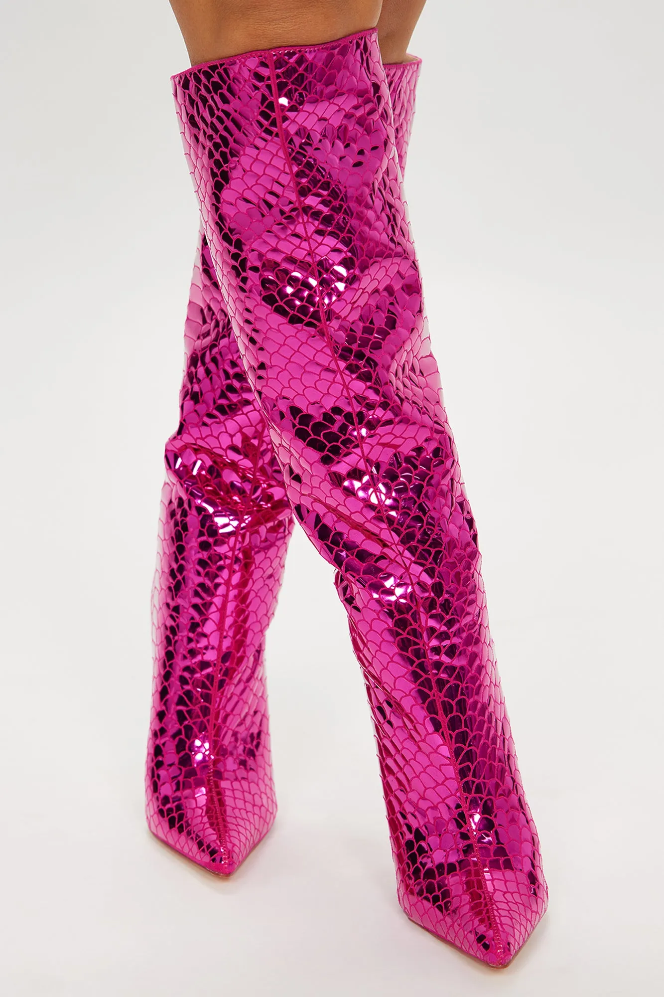Amira Snakeskin Boots - Pink