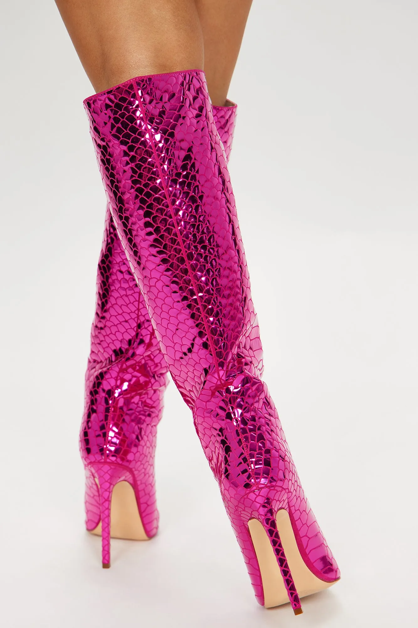 Amira Snakeskin Boots - Pink