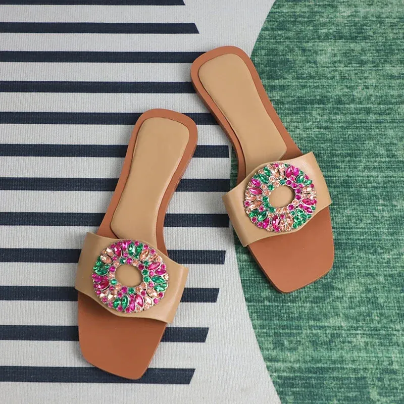 AMOZAE-- Diamond Chic Summer Flat Sandals for Luxe Beach Party Style