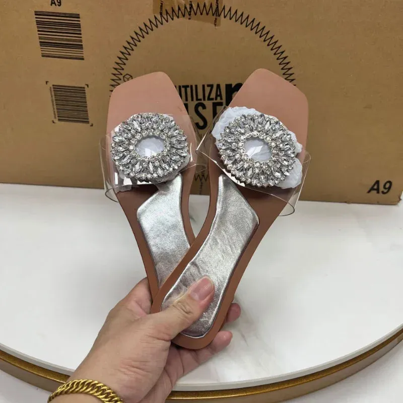 AMOZAE-- Diamond Chic Summer Flat Sandals for Luxe Beach Party Style