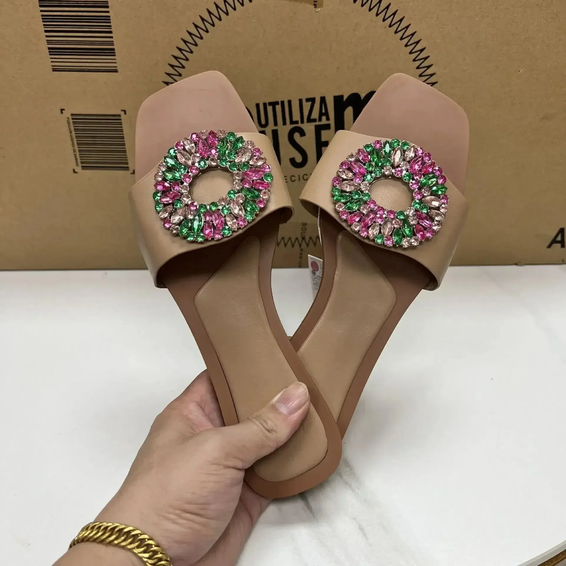 AMOZAE-- Diamond Chic Summer Flat Sandals for Luxe Beach Party Style
