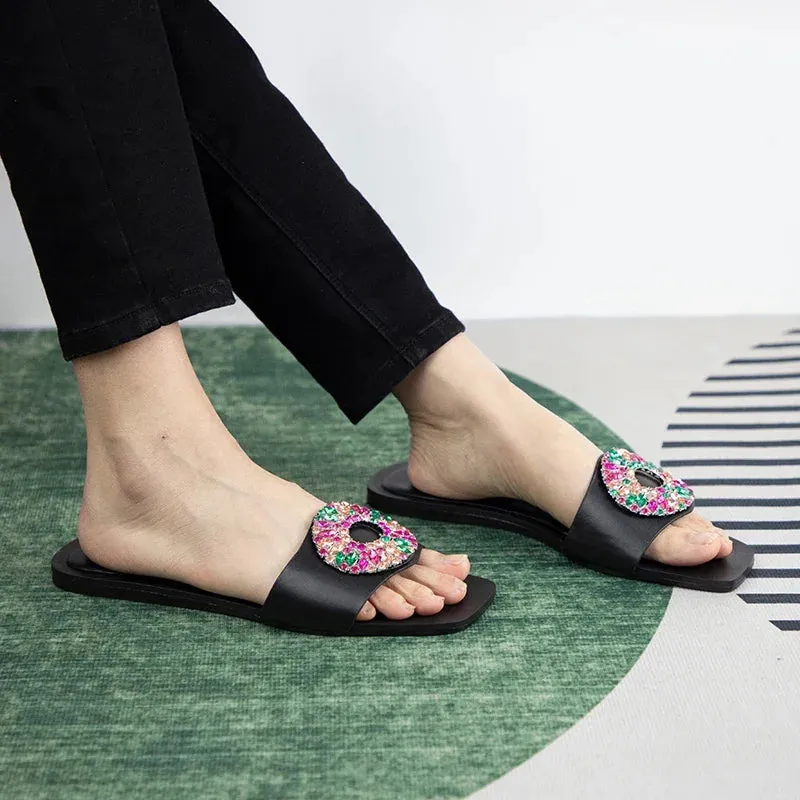AMOZAE-- Diamond Chic Summer Flat Sandals for Luxe Beach Party Style