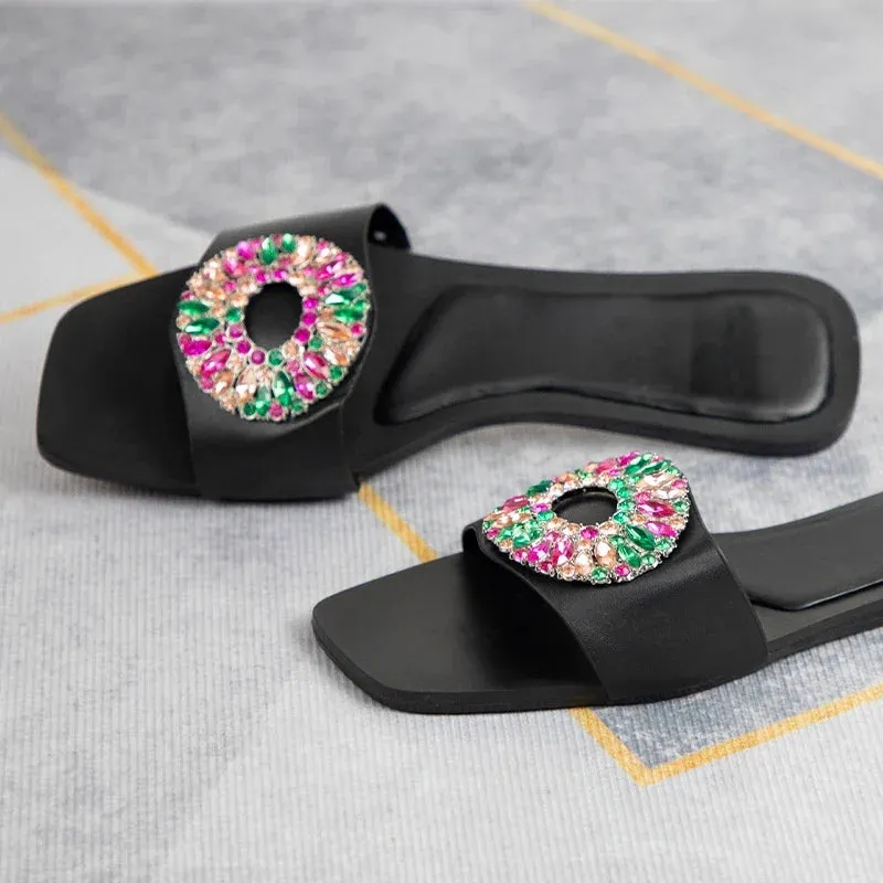 AMOZAE-- Diamond Chic Summer Flat Sandals for Luxe Beach Party Style
