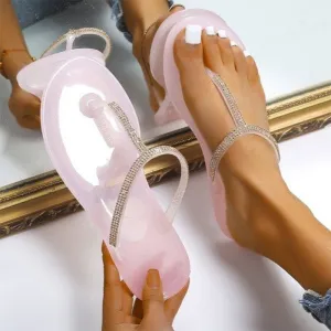 Back  To School Outfit  Amozae Women Crystal Flip Flop Woman Summer Beach Thong Slide Female Casual Slipper Ladies Rhinestone Plus Size Solid Footwear