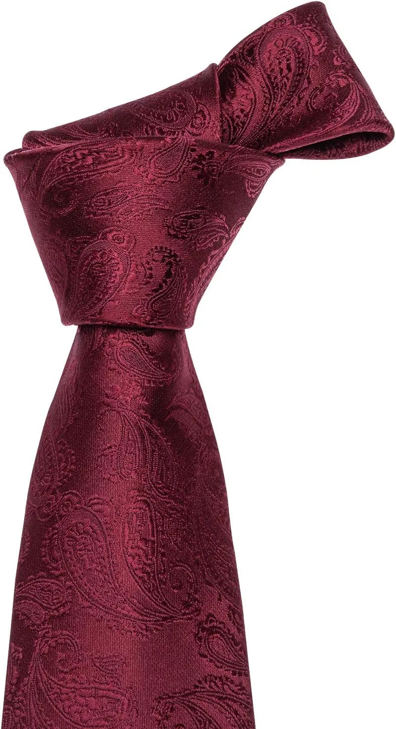 Barry.Wang Men Ties Paisley Woven Silk Necktie Set with Pocket Suqare Cufflinks Formal