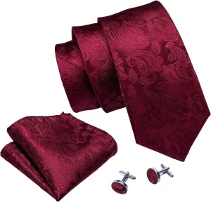 Barry.Wang Men Ties Paisley Woven Silk Necktie Set with Pocket Suqare Cufflinks Formal
