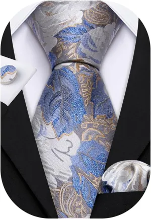 Barry.Wang Men Ties Paisley Woven Silk Necktie Set with Pocket Suqare Cufflinks Formal