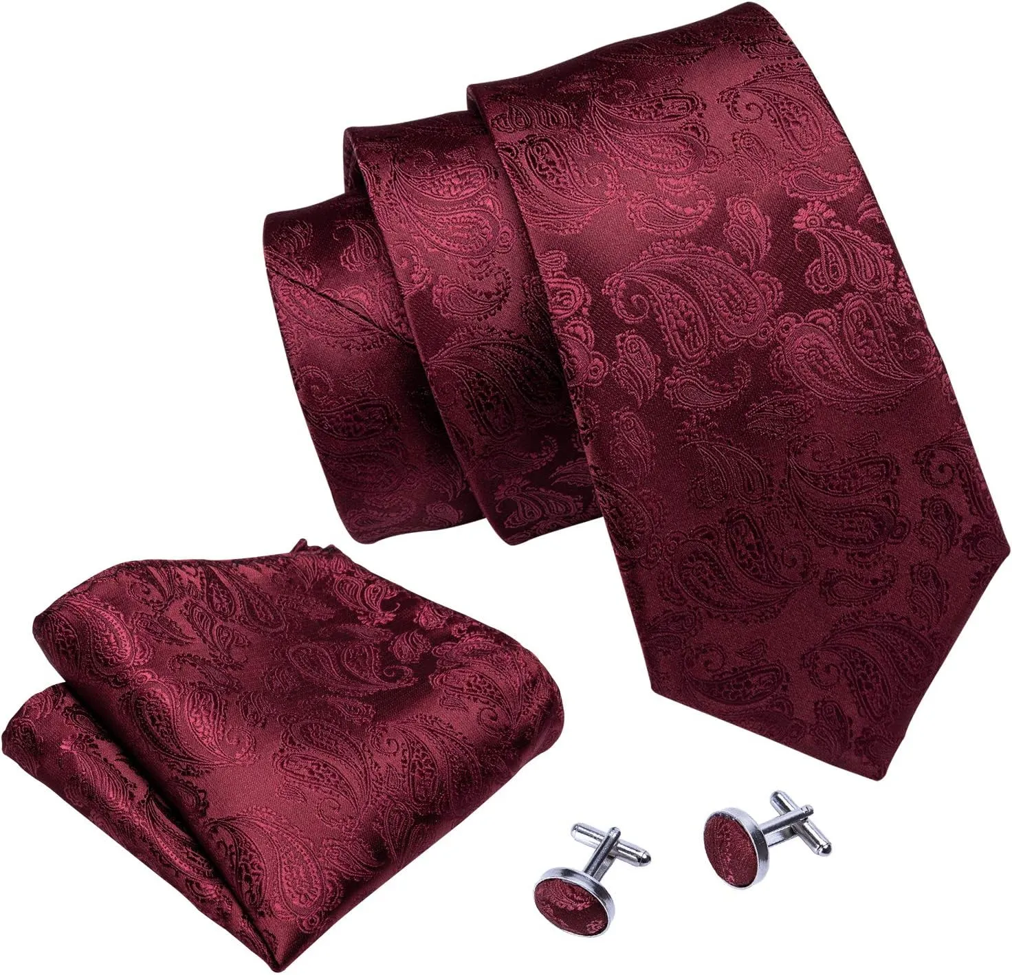 Barry.Wang Men Ties Paisley Woven Silk Necktie Set with Pocket Suqare Cufflinks Formal