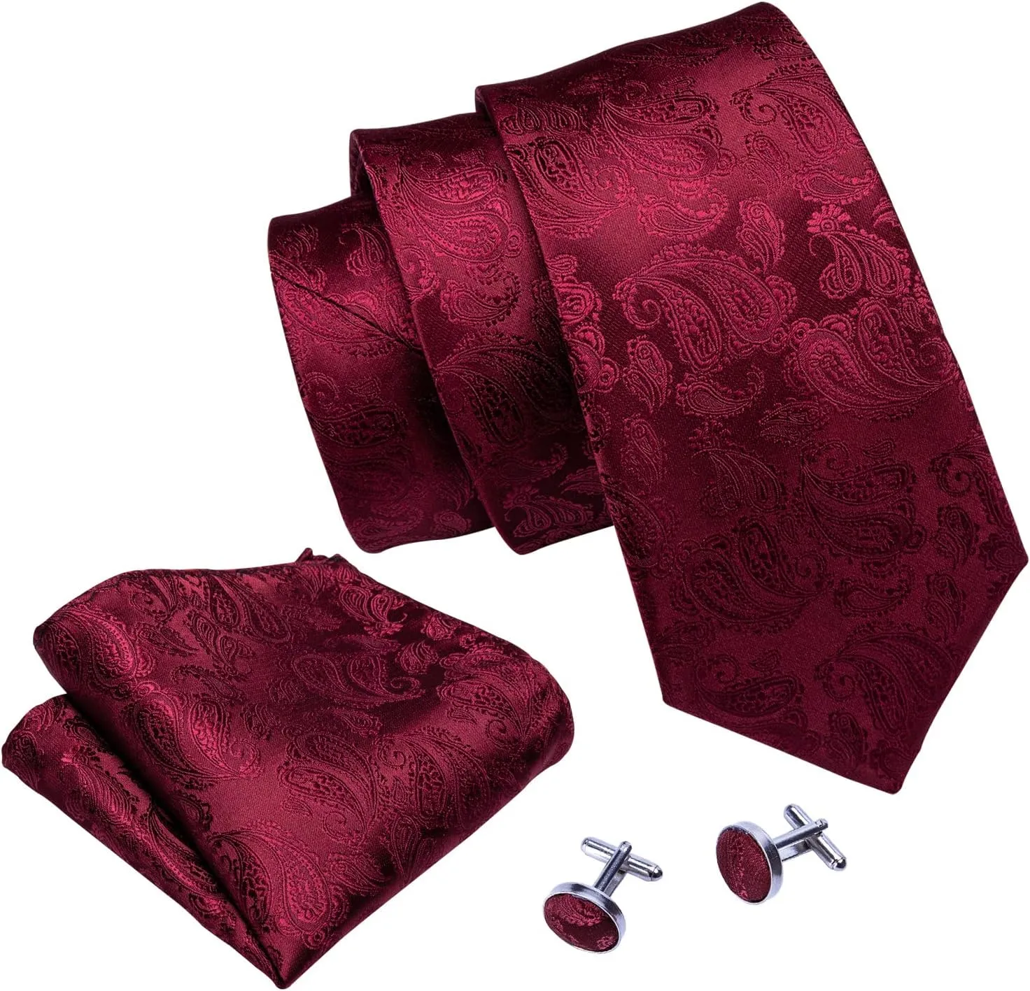 Barry.Wang Men Ties Paisley Woven Silk Necktie Set with Pocket Suqare Cufflinks Formal