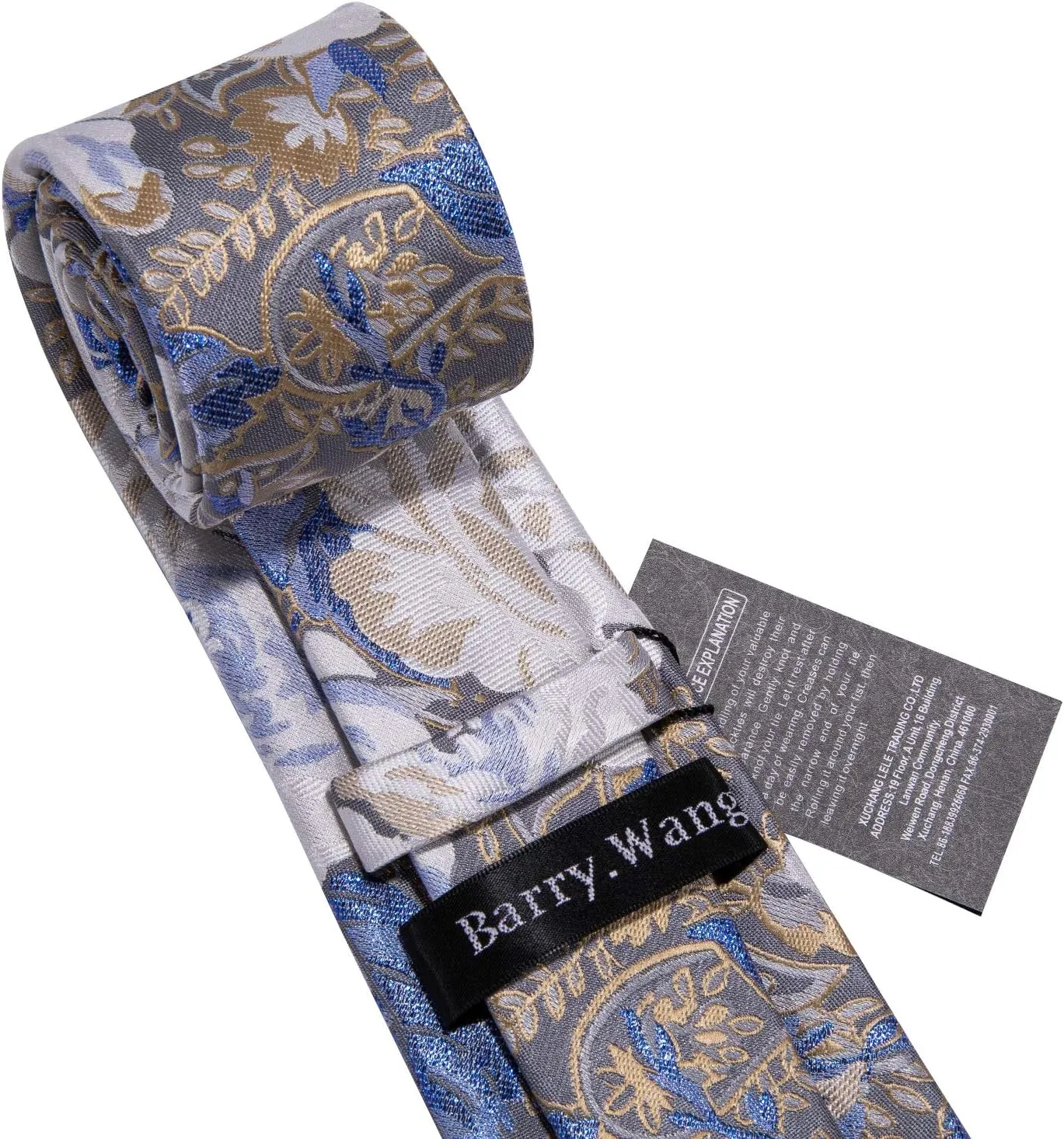 Barry.Wang Men Ties Paisley Woven Silk Necktie Set with Pocket Suqare Cufflinks Formal