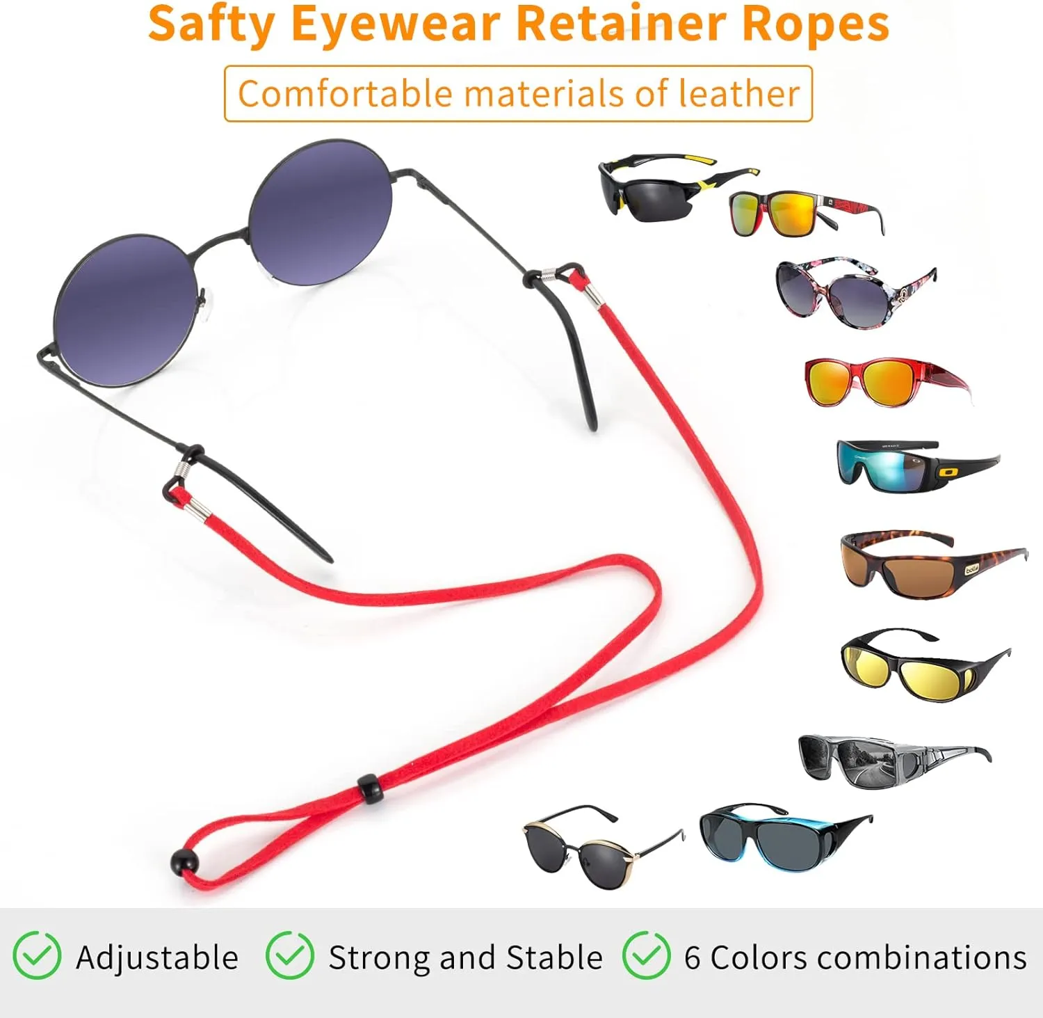 BILIONE Eyeglass Strap, 6Pcs Premium Glasses Holder Chains, Multicolor Eyewear Retainer for Women Men and Kids