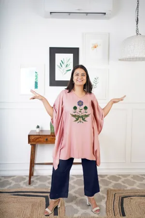Blush Rayon Kurti & Navy Palazzo - Gulshena