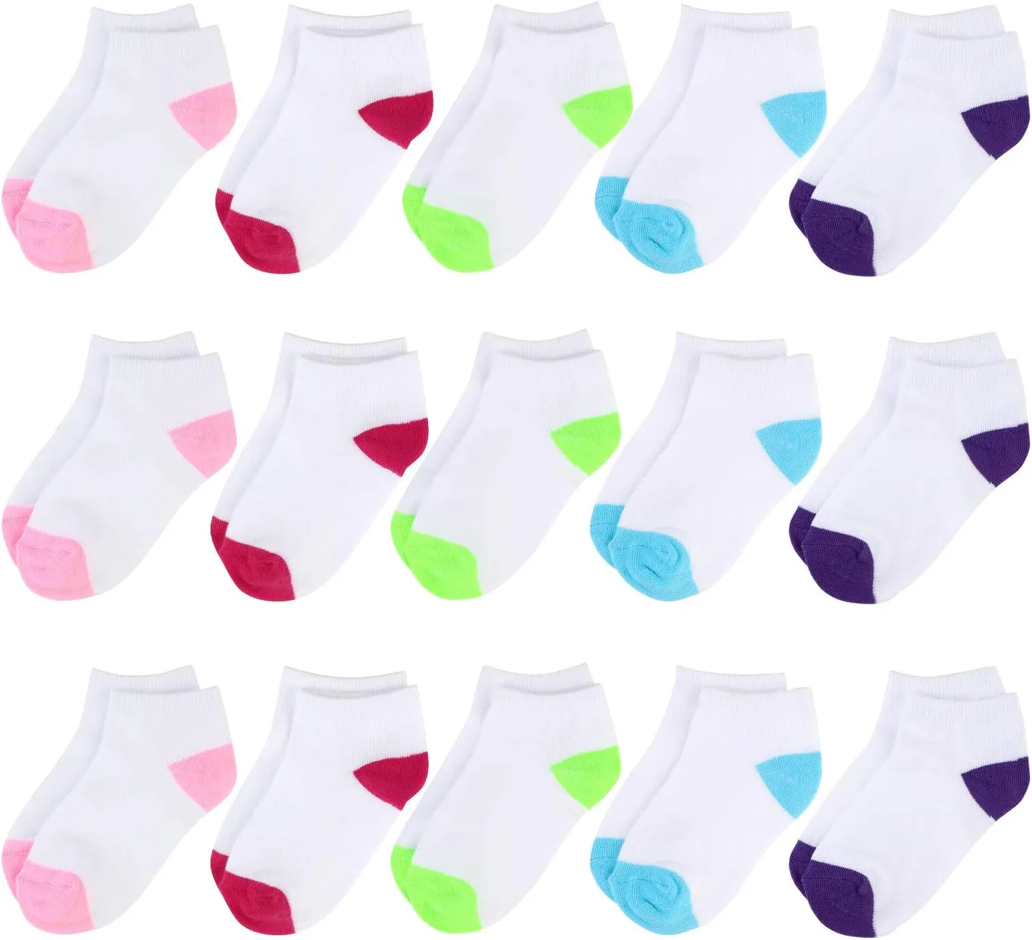BOOPH 15 Pcs Kids Socks for Boys Girls Half Cushion Low Cut Athletic Ankle Socks