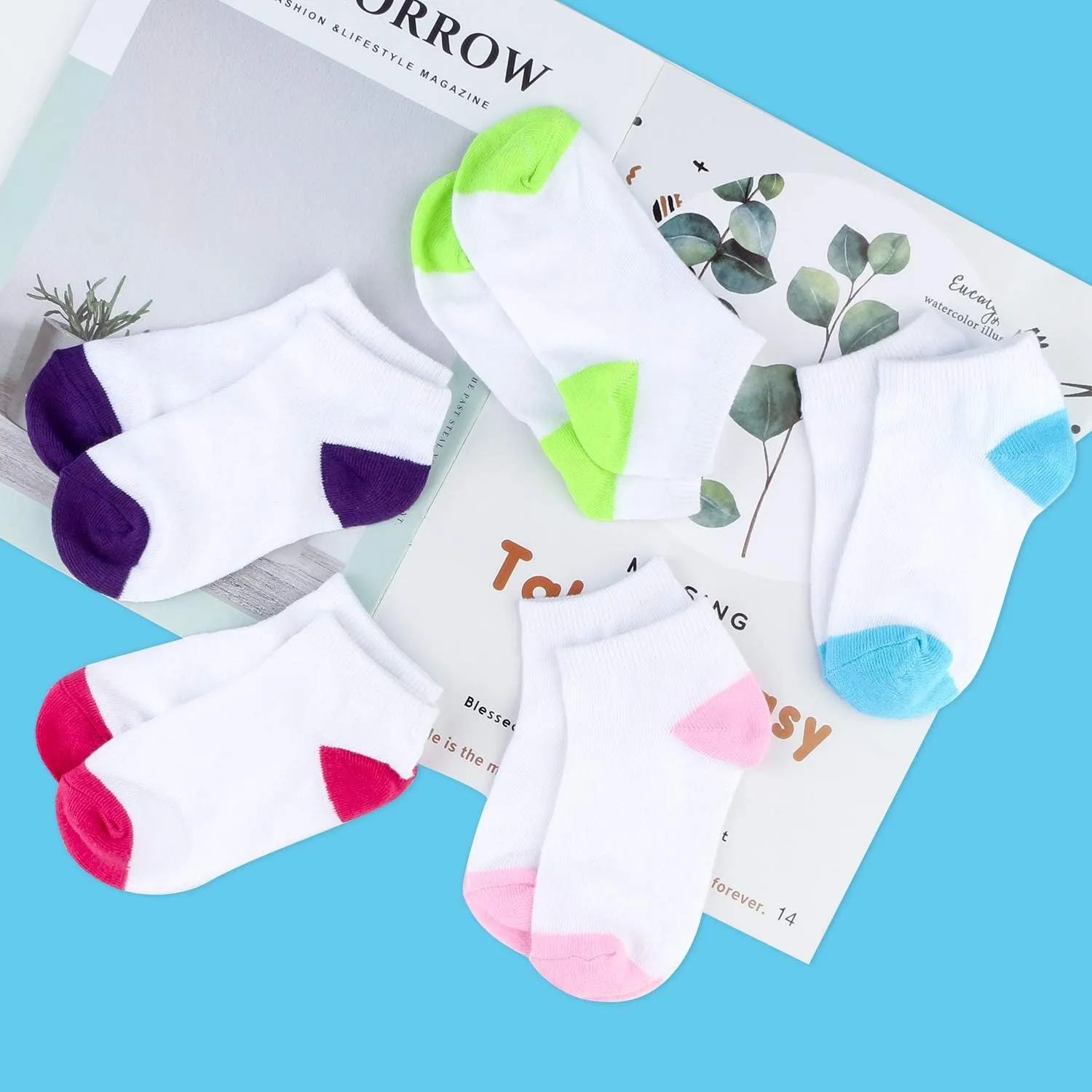 BOOPH 15 Pcs Kids Socks for Boys Girls Half Cushion Low Cut Athletic Ankle Socks