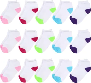BOOPH 15 Pcs Kids Socks for Boys Girls Half Cushion Low Cut Athletic Ankle Socks