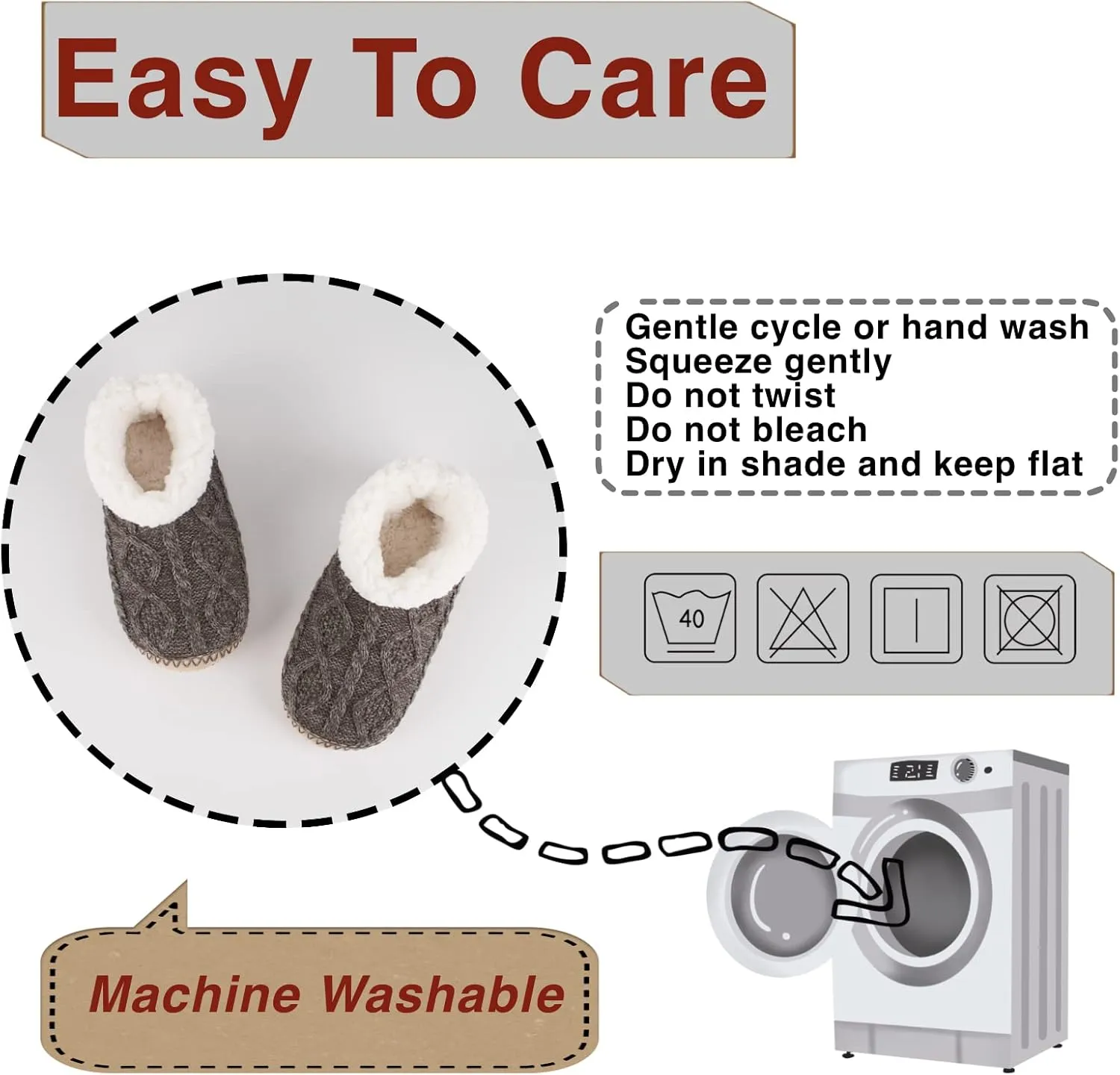 Cable Knit House Slippers for Women Indoor, Sherpa Fleece Lined Soft Loafer Shoes, Winter Warm Fluffy Bedroom Fuzzy Socks Non-slip Grippers, Cozy Gifts Unique