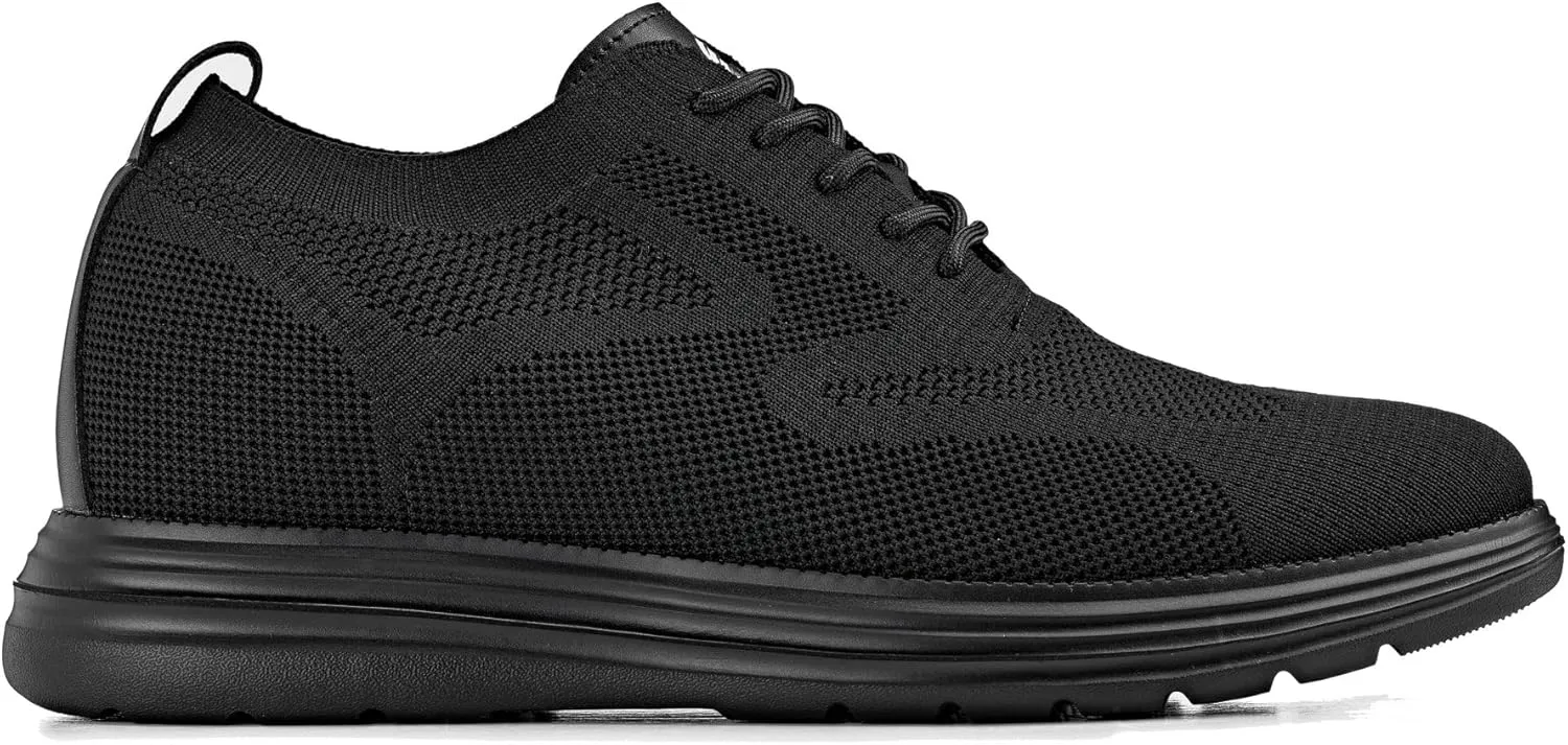 CALTO Men's Invisible Height Increasing Elevator Shoes - Black/Black Sole Ultra Light-Weight Lace-up Knitted Sporty Walker - 2.8 Inches Taller - X2631 - Size 9 D(M) US