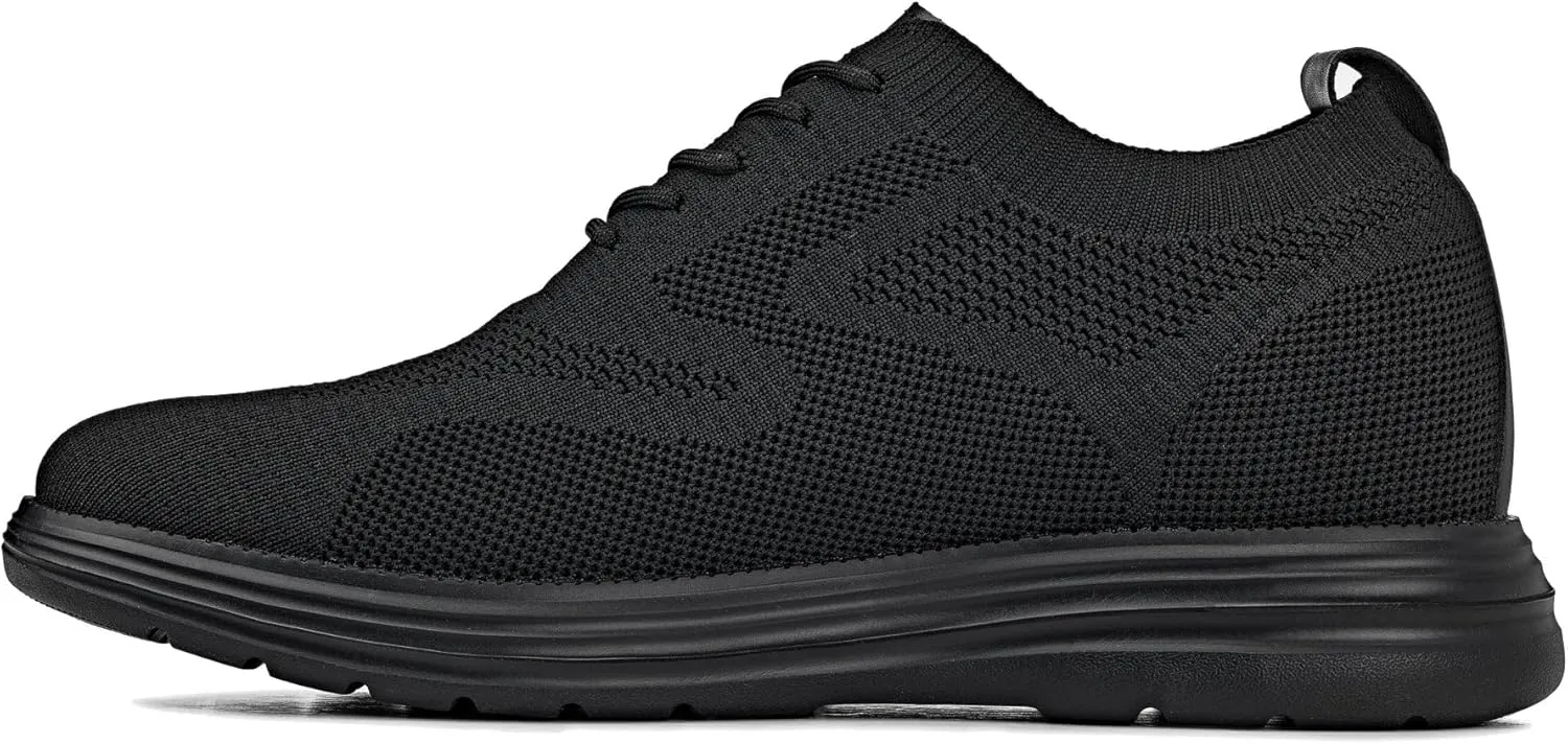 CALTO Men's Invisible Height Increasing Elevator Shoes - Black/Black Sole Ultra Light-Weight Lace-up Knitted Sporty Walker - 2.8 Inches Taller - X2631 - Size 9 D(M) US