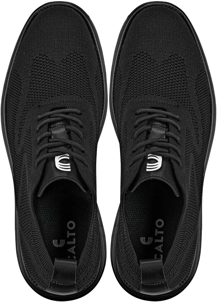 CALTO Men's Invisible Height Increasing Elevator Shoes - Black/Black Sole Ultra Light-Weight Lace-up Knitted Sporty Walker - 2.8 Inches Taller - X2631 - Size 9 D(M) US
