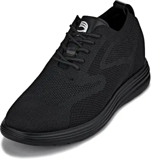 CALTO Men's Invisible Height Increasing Elevator Shoes - Black/Black Sole Ultra Light-Weight Lace-up Knitted Sporty Walker - 2.8 Inches Taller - X2631 - Size 9 D(M) US