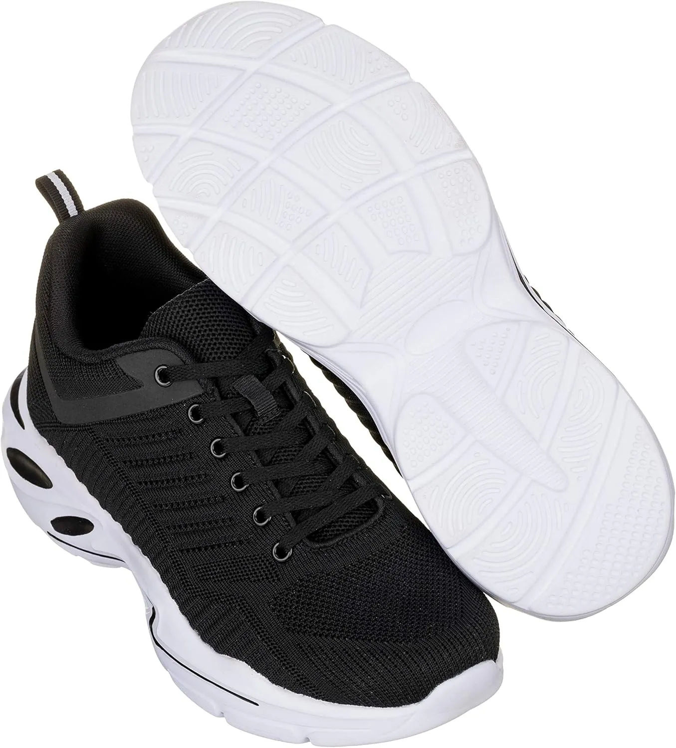CALTO Men's Invisible Height Increasing Elevator Shoes - Black/White Super Lightweight Sporty Sneakers - 2.6 Inches Taller - Q330 - Size 11 D(M) US