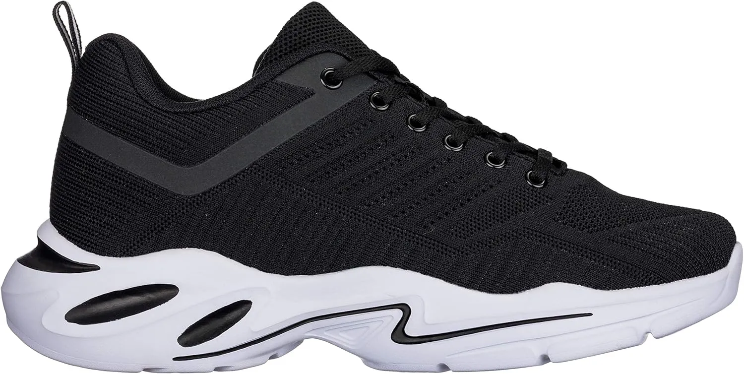 CALTO Men's Invisible Height Increasing Elevator Shoes - Black/White Super Lightweight Sporty Sneakers - 2.6 Inches Taller - Q330 - Size 11 D(M) US