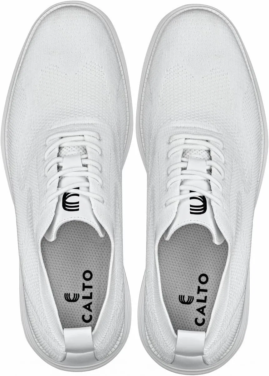 CALTO Men's Invisible Height Increasing Elevator Shoes - White Ultra Light-Weight Lace-up Knitted Sporty Walker - 2.8 Inches Taller - X2633 - Size 9 D(M) US