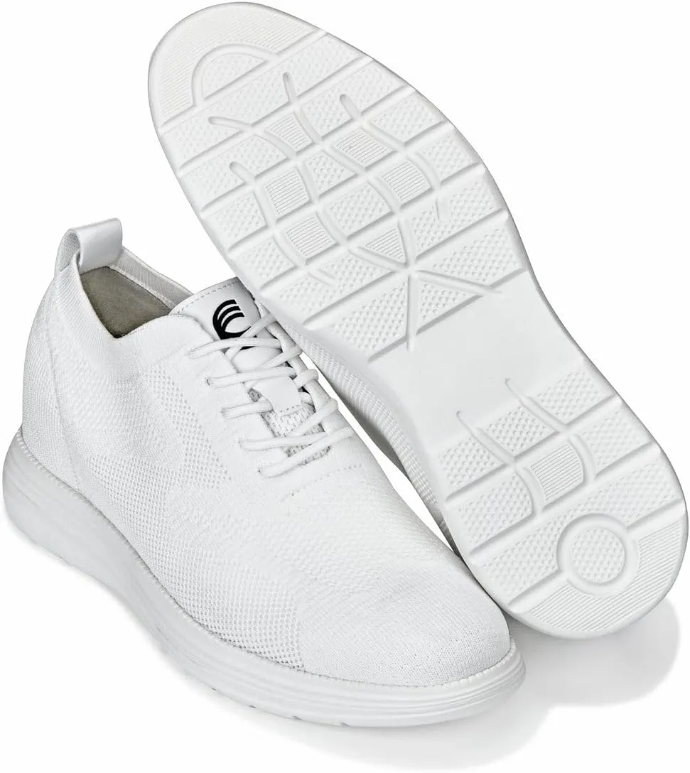 CALTO Men's Invisible Height Increasing Elevator Shoes - White Ultra Light-Weight Lace-up Knitted Sporty Walker - 2.8 Inches Taller - X2633 - Size 9 D(M) US