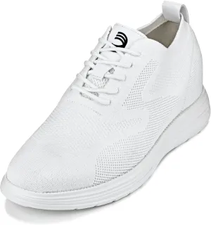 CALTO Men's Invisible Height Increasing Elevator Shoes - White Ultra Light-Weight Lace-up Knitted Sporty Walker - 2.8 Inches Taller - X2633 - Size 9 D(M) US