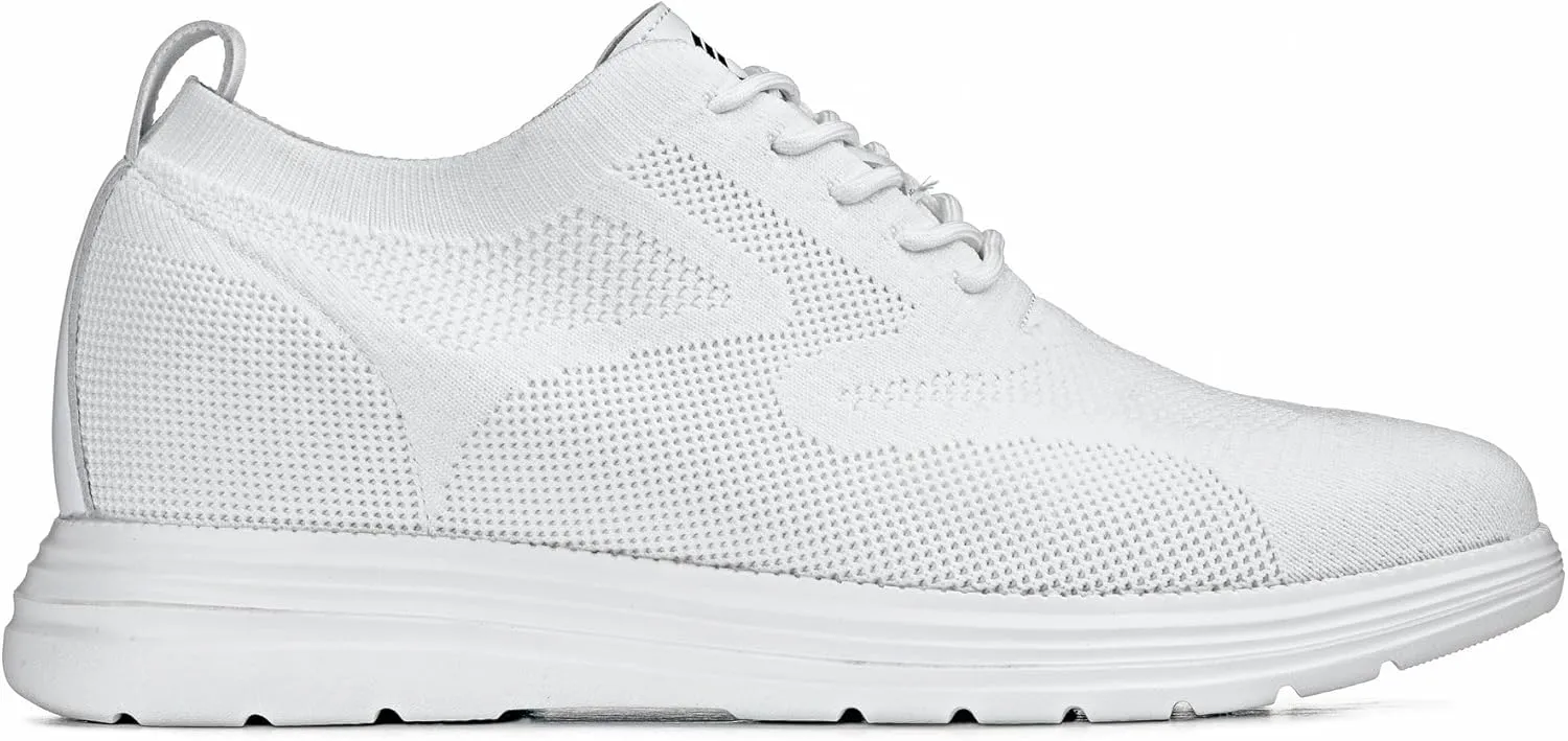 CALTO Men's Invisible Height Increasing Elevator Shoes - White Ultra Light-Weight Lace-up Knitted Sporty Walker - 2.8 Inches Taller - X2633 - Size 9 D(M) US