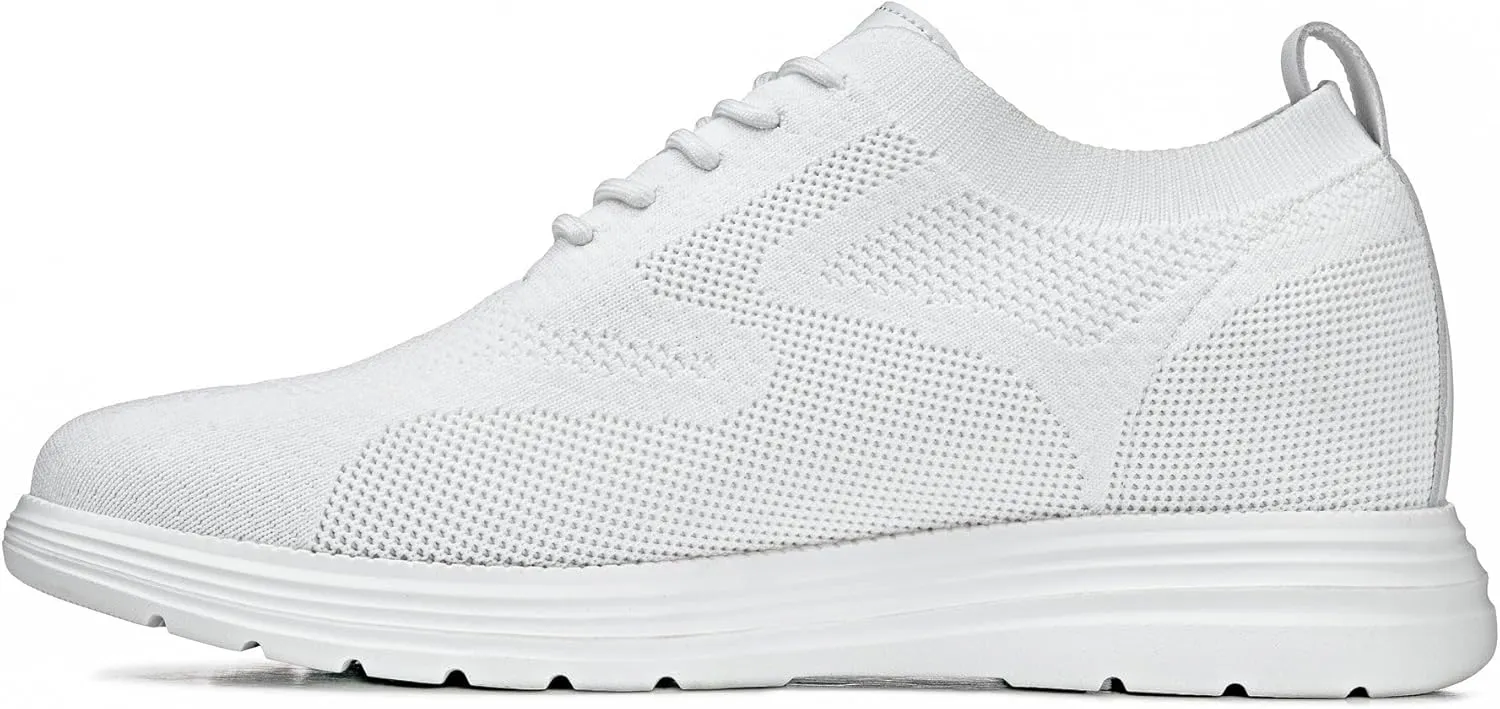 CALTO Men's Invisible Height Increasing Elevator Shoes - White Ultra Light-Weight Lace-up Knitted Sporty Walker - 2.8 Inches Taller - X2633 - Size 9 D(M) US