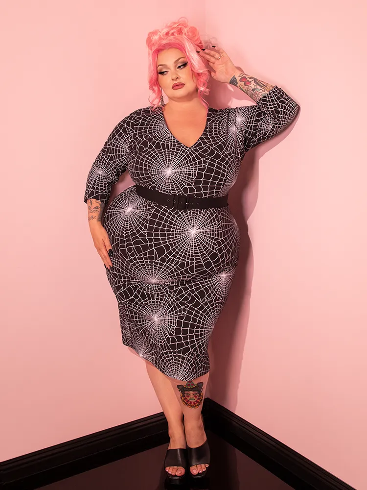 Deadly Wiggle Dress in Vintage Spider Web Print - Vixen by Micheline Pitt
