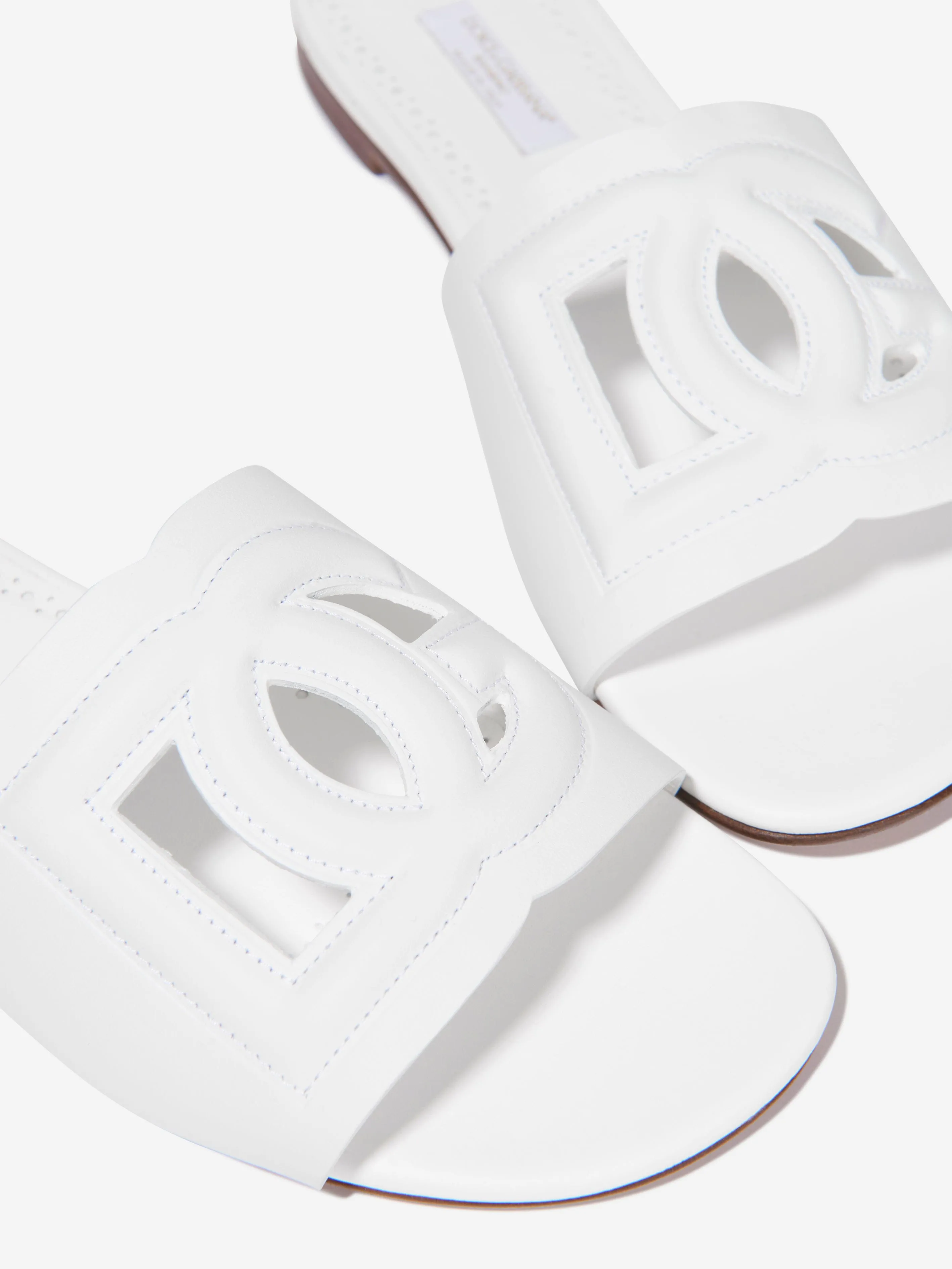 Dolce & Gabbana Girls Leather Cut Out Logo Sliders