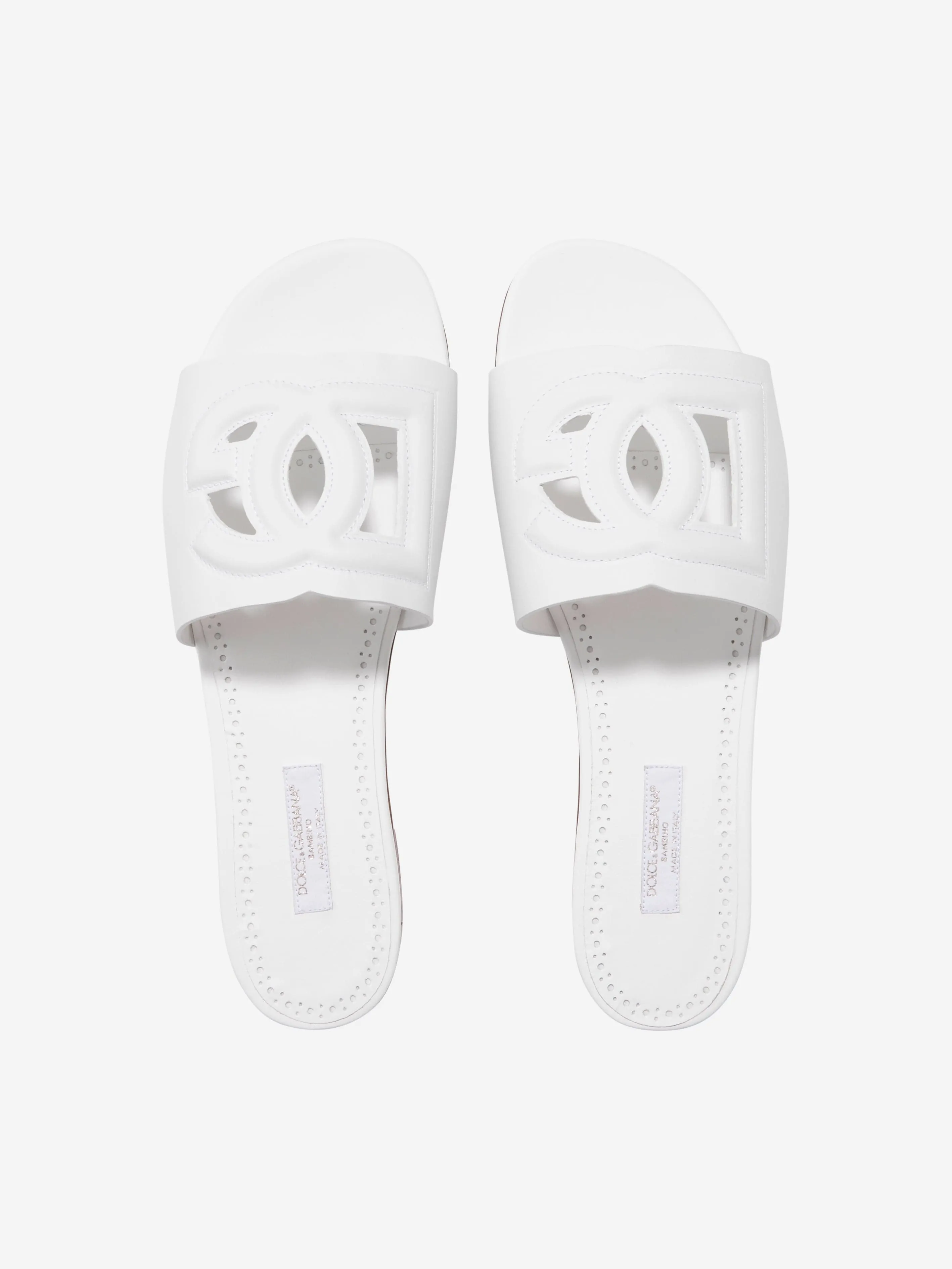 Dolce & Gabbana Girls Leather Cut Out Logo Sliders