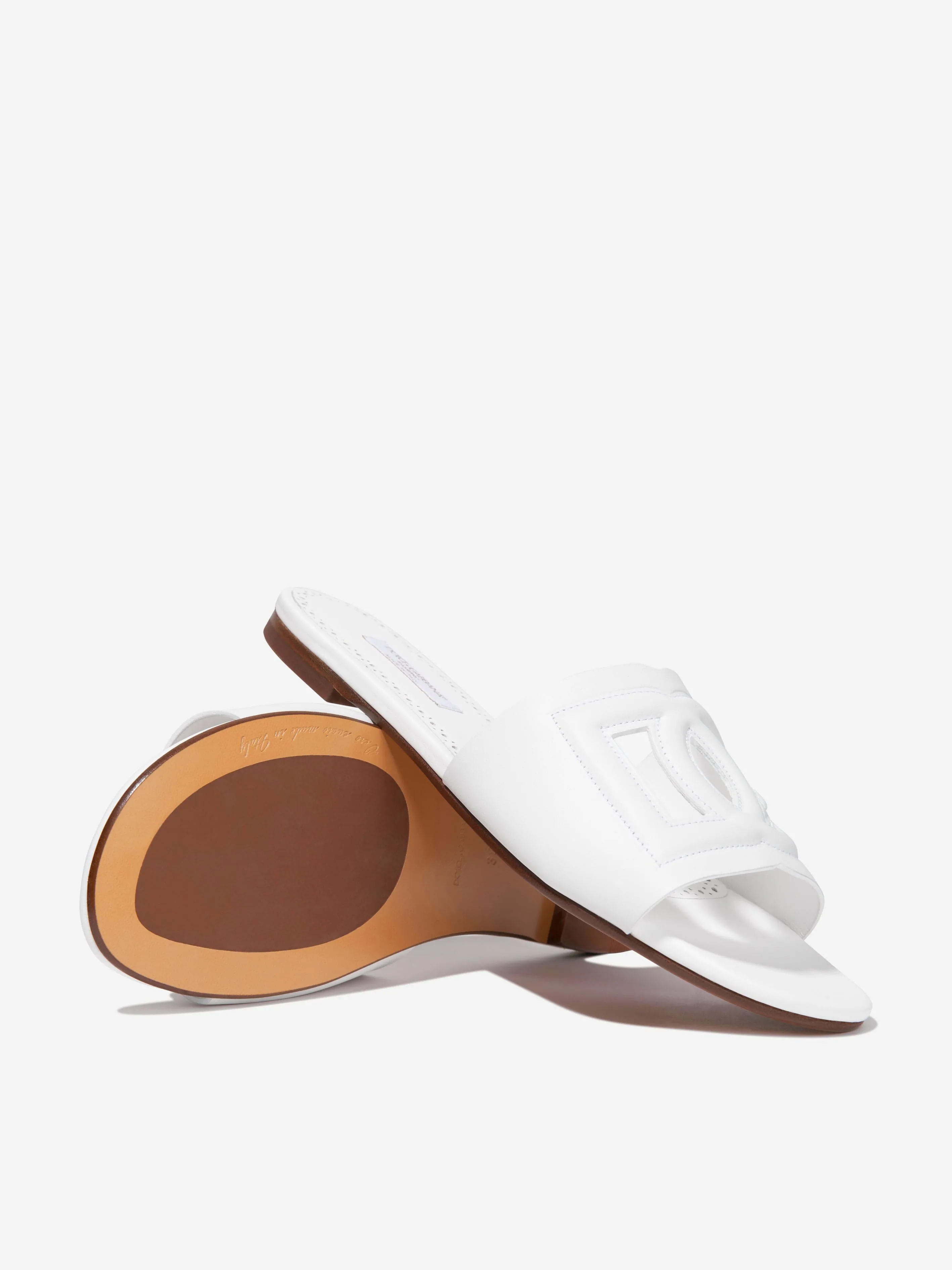 Dolce & Gabbana Girls Leather Cut Out Logo Sliders