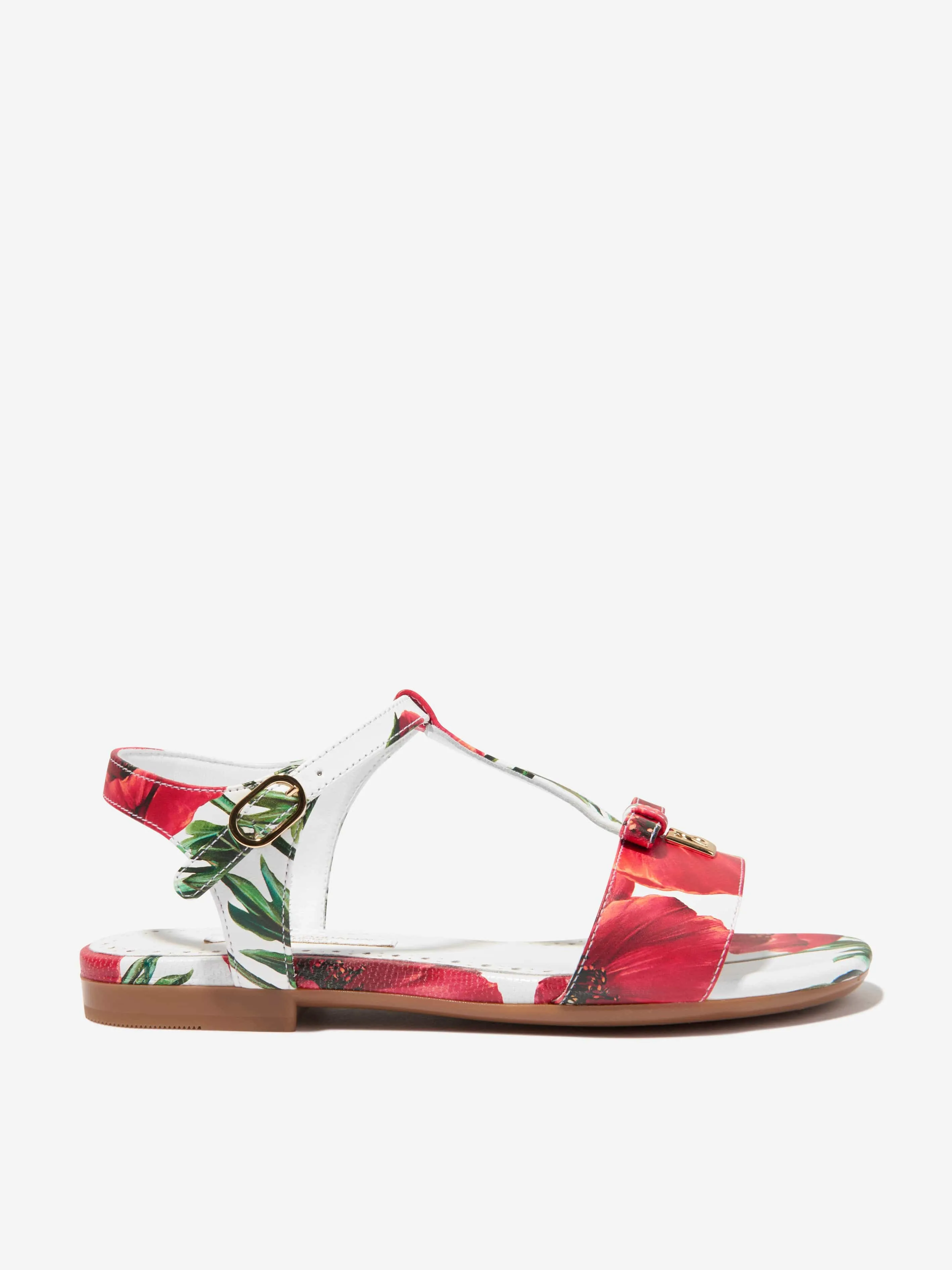 Dolce & Gabbana Girls Leather Poppy Sandals in White