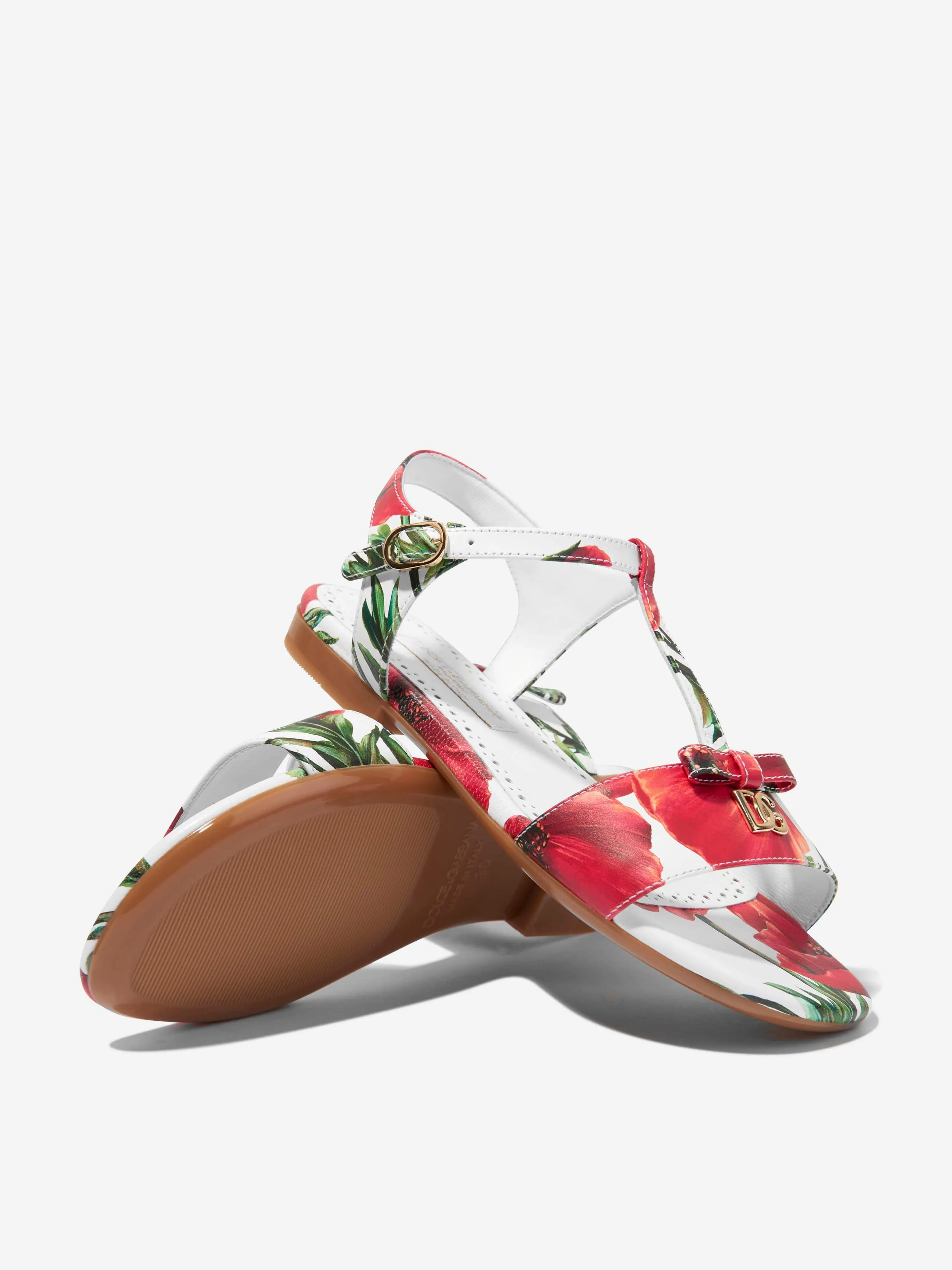 Dolce & Gabbana Girls Leather Poppy Sandals in White