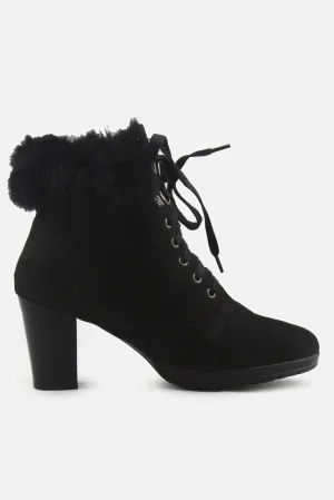 European Brand Zipper Laces Block Heels Ankle Boots | Textile