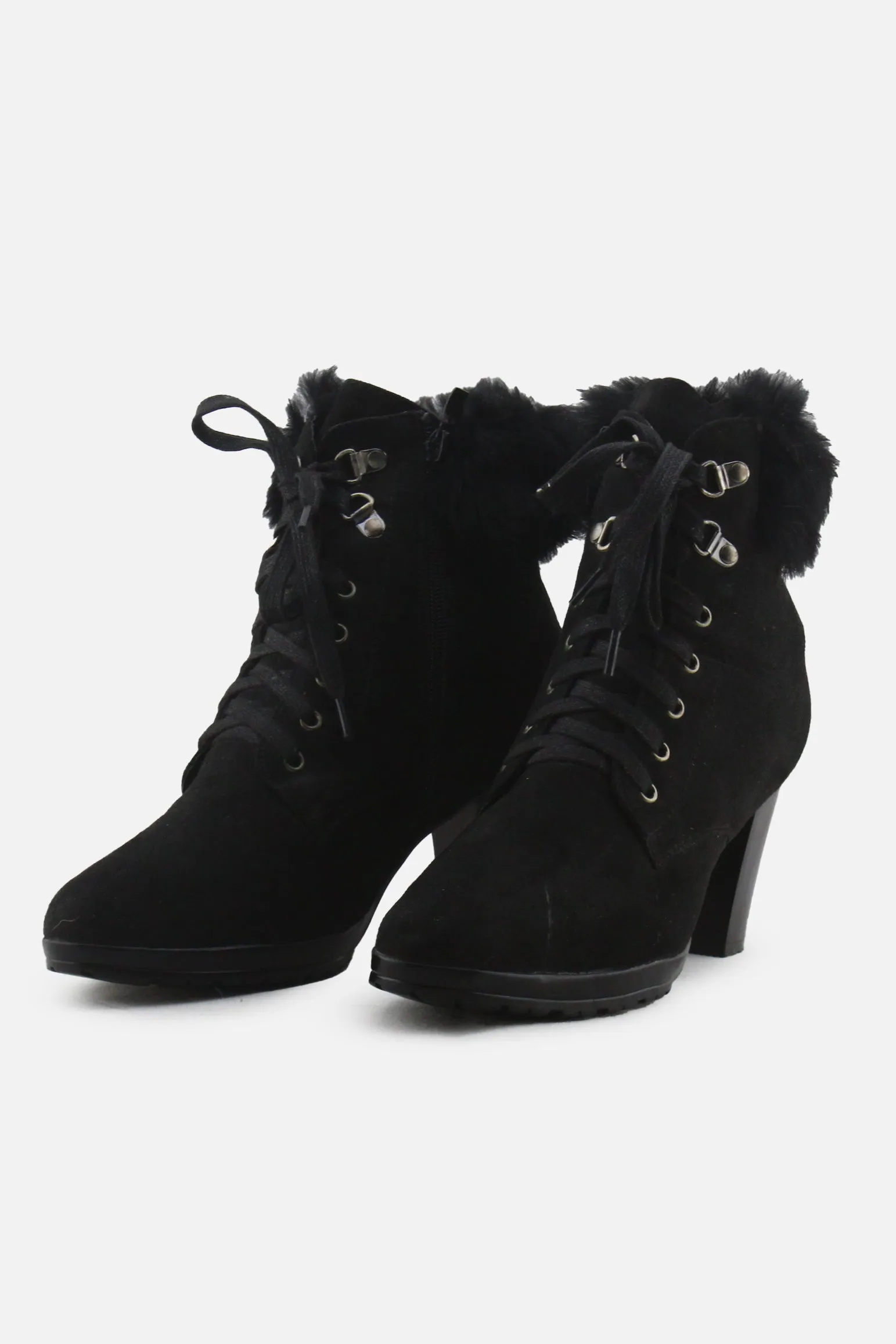 European Brand Zipper Laces Block Heels Ankle Boots | Textile
