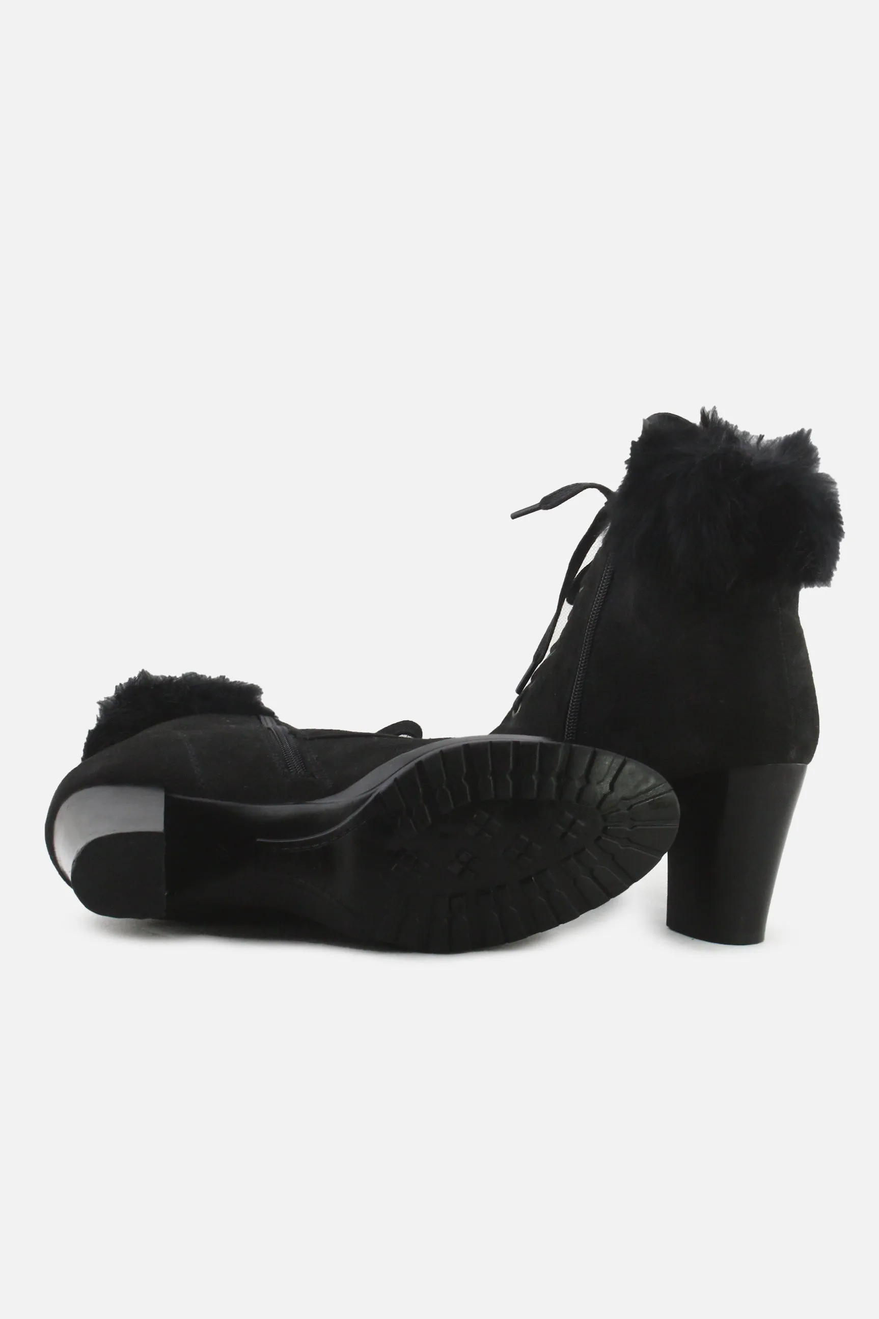 European Brand Zipper Laces Block Heels Ankle Boots | Textile