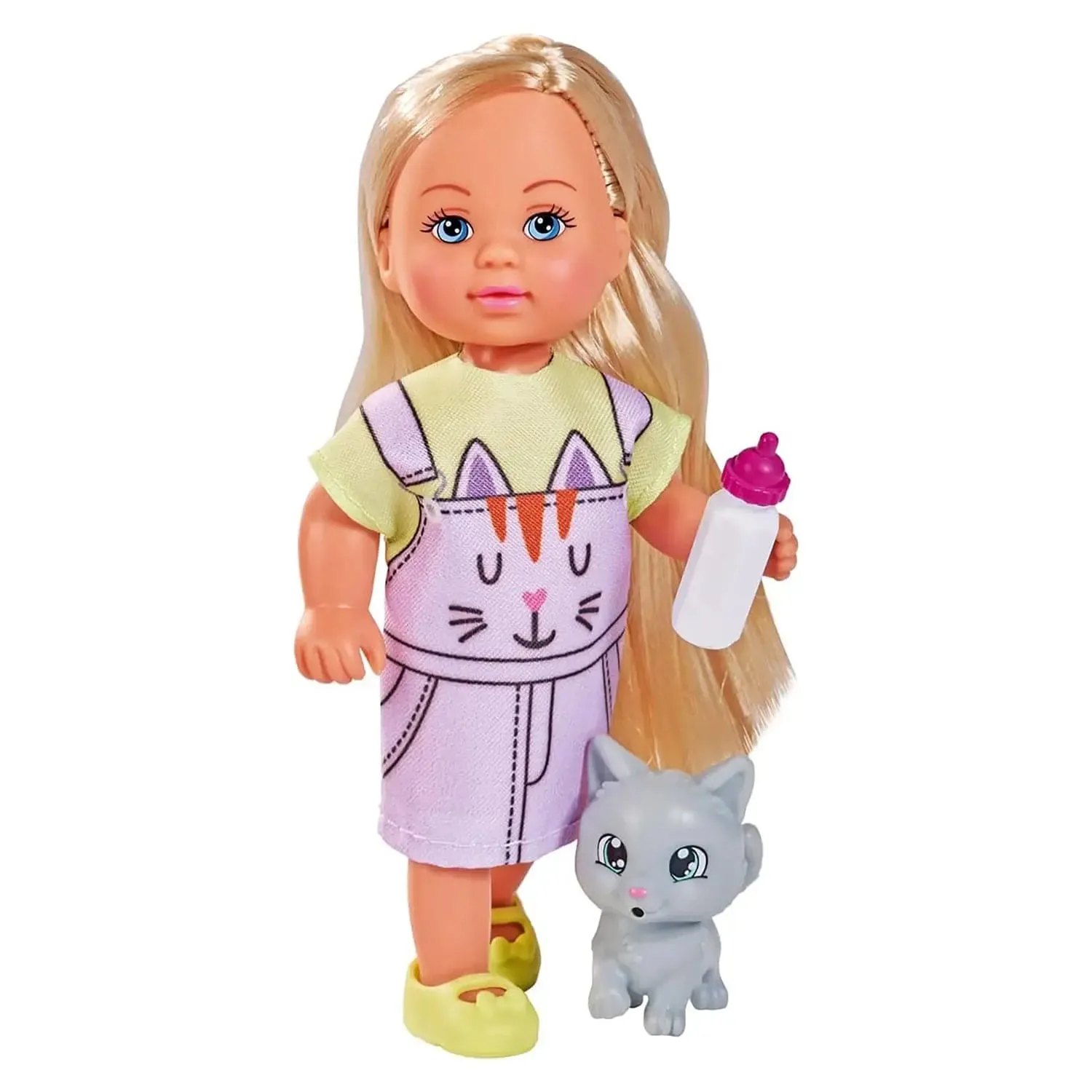 Evi Love Kitty Play Set Fashion Doll Grey Kitten Baby Bottle
