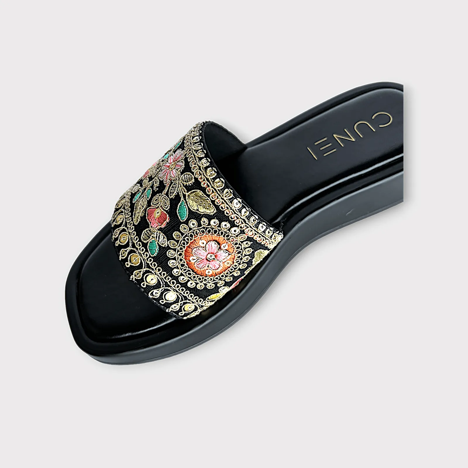 Festive Black Floral Embroidered Slider