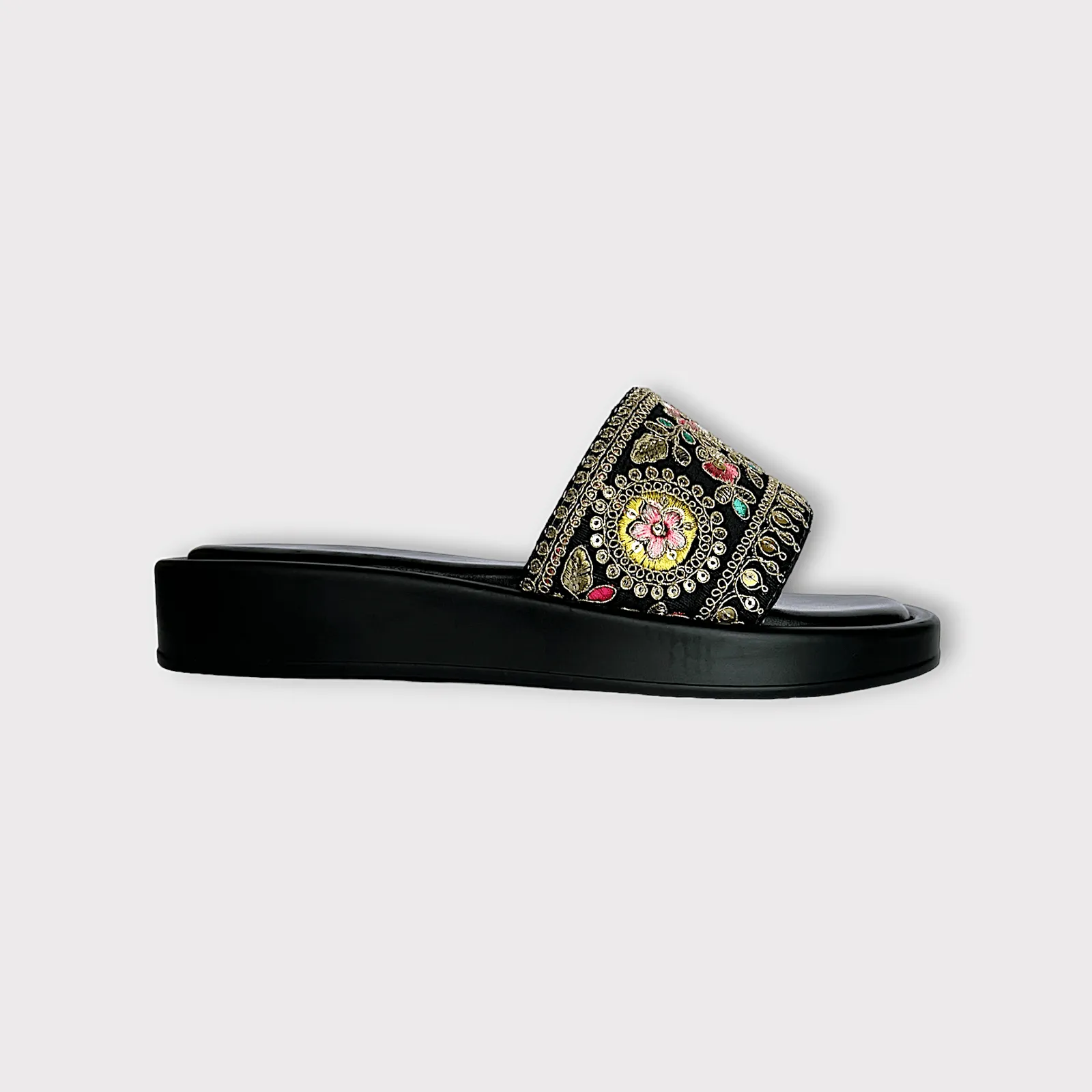 Festive Black Floral Embroidered Slider