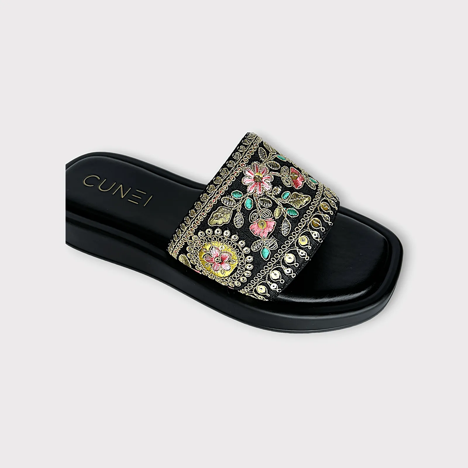 Festive Black Floral Embroidered Slider