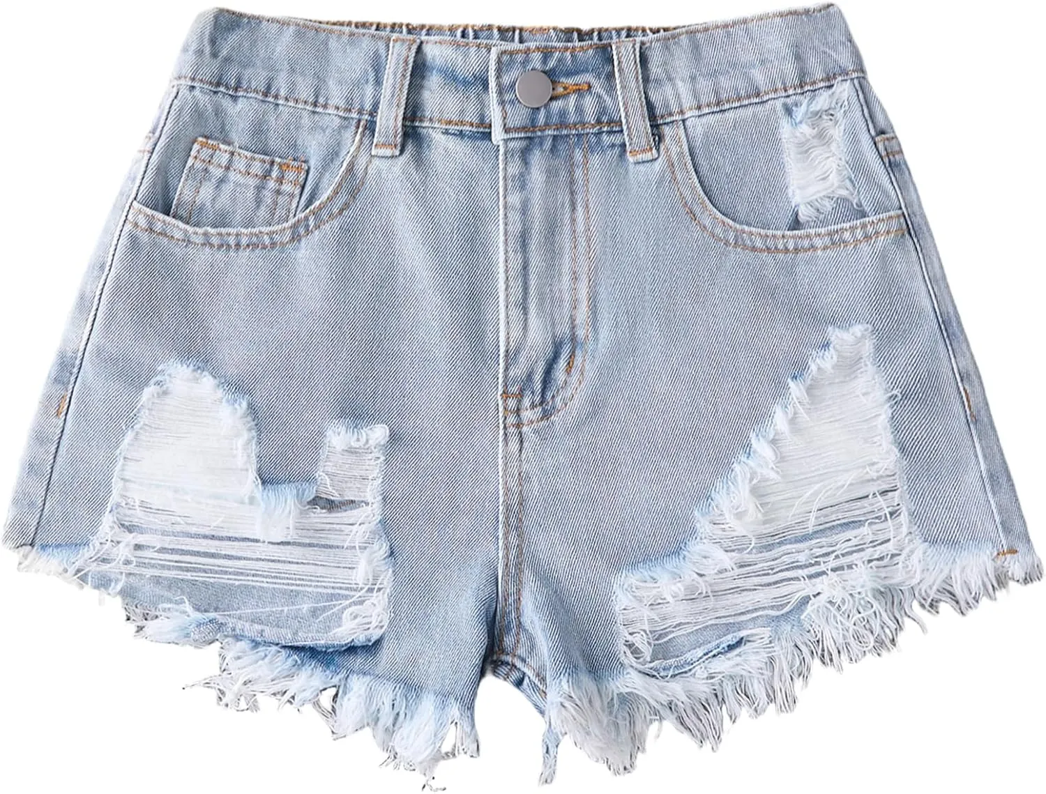 Girls Jean Shorts Ripped Raw Hem High Waist Cute Summer Y2K Distressed Denim Shorts for Teen Girls 8-14Y