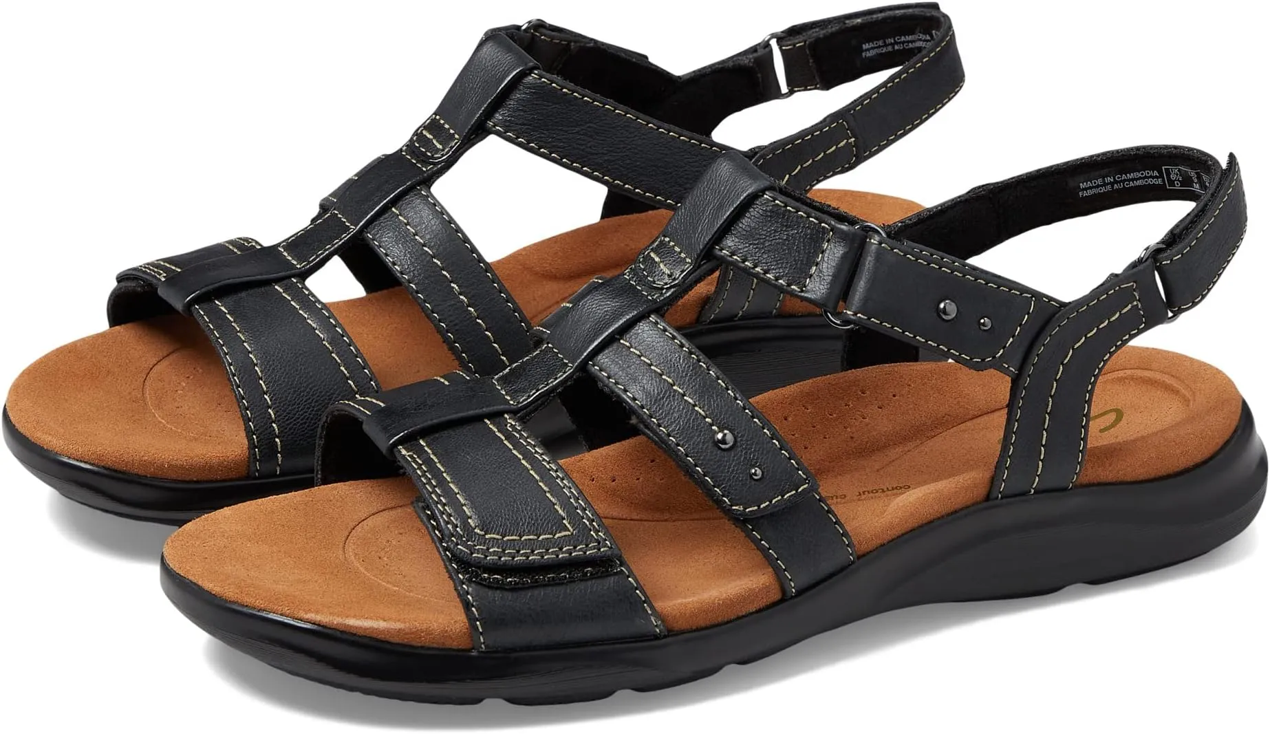 Kitly Step Clarks Flat Sandals in Black/Black Leather