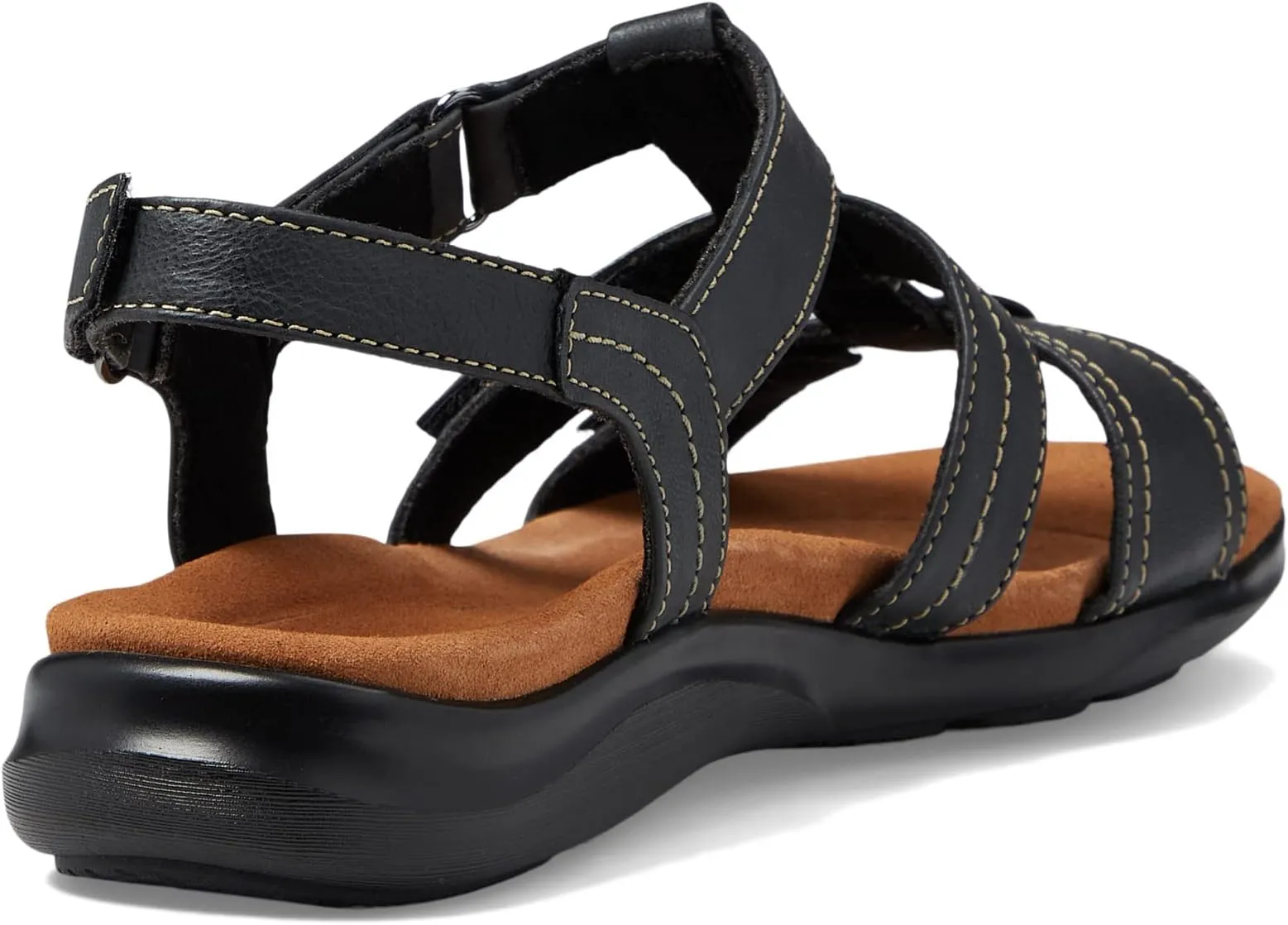 Kitly Step Clarks Flat Sandals in Black/Black Leather