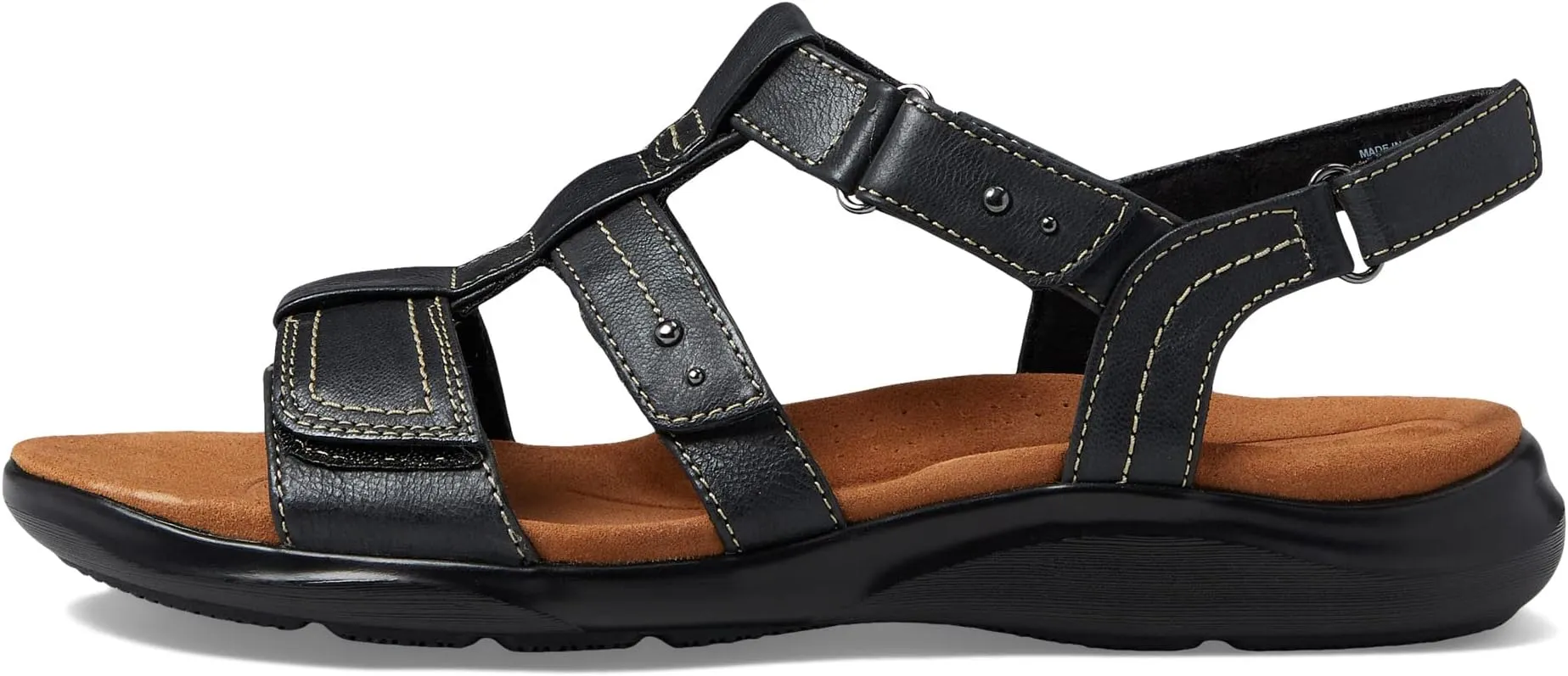 Kitly Step Clarks Flat Sandals in Black/Black Leather