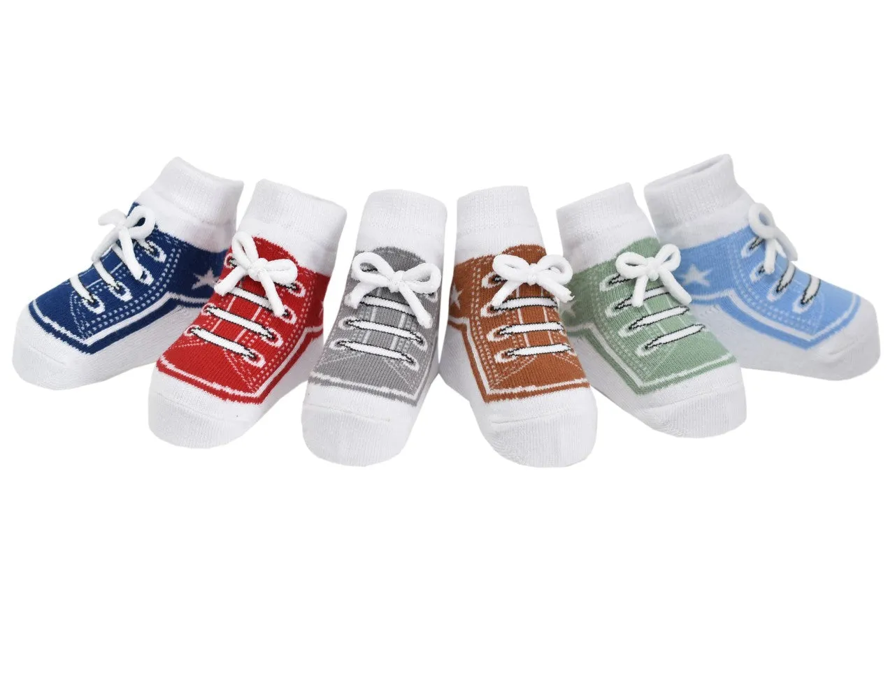 KOOL KIDS sneaker shoe-design socks. With faux shoelaces and anti-slip soles. 6 pairs. 12-24 months
