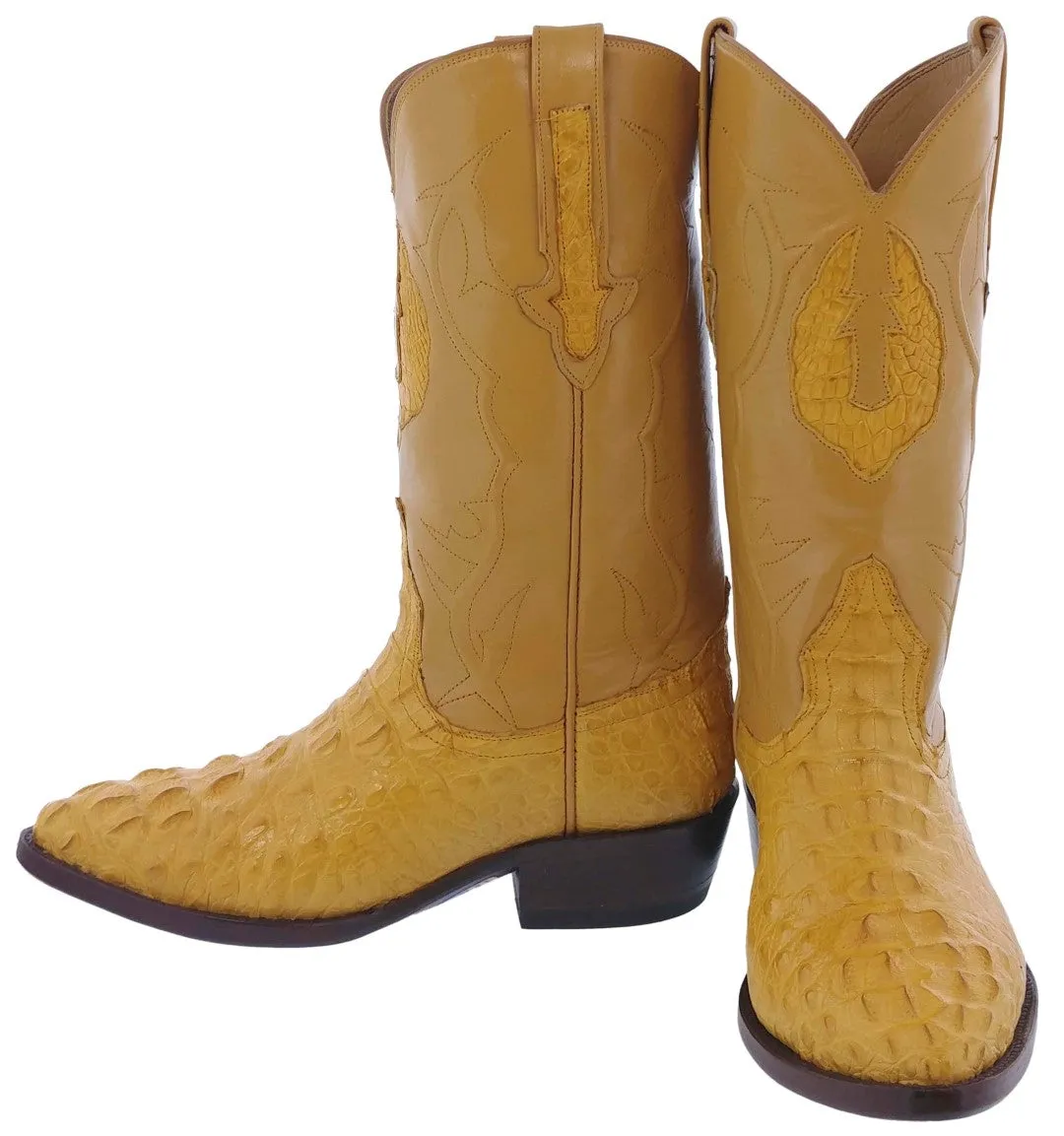 Men's Yellow Buttercup All Real Crocodile Skin Head Cut Cowboy Boots J Toe - BD1